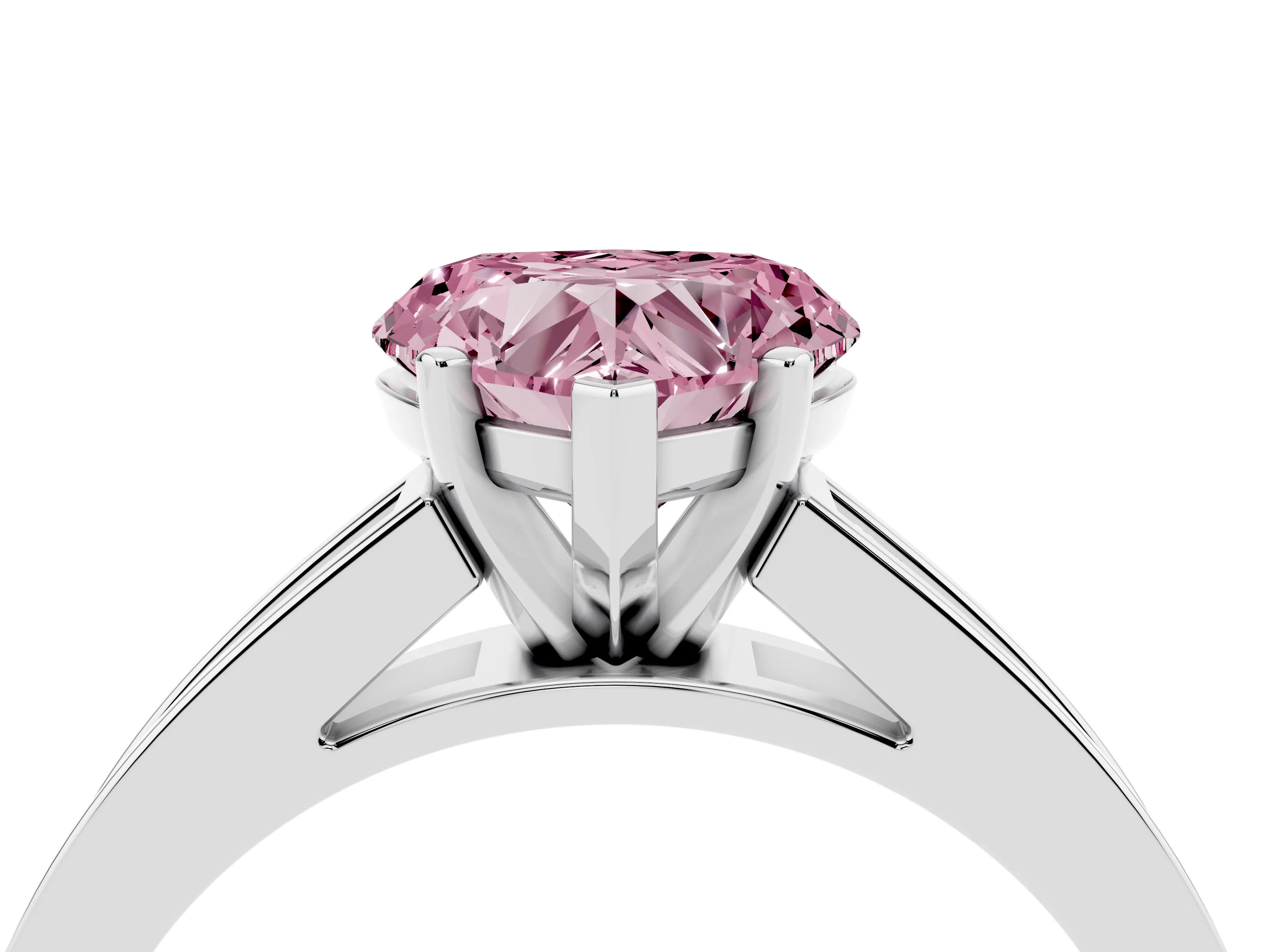 Fancy Pink Heart Cut Diamond Solitaire Ring Set in White gold with Channel-Set Band and Prong Setting