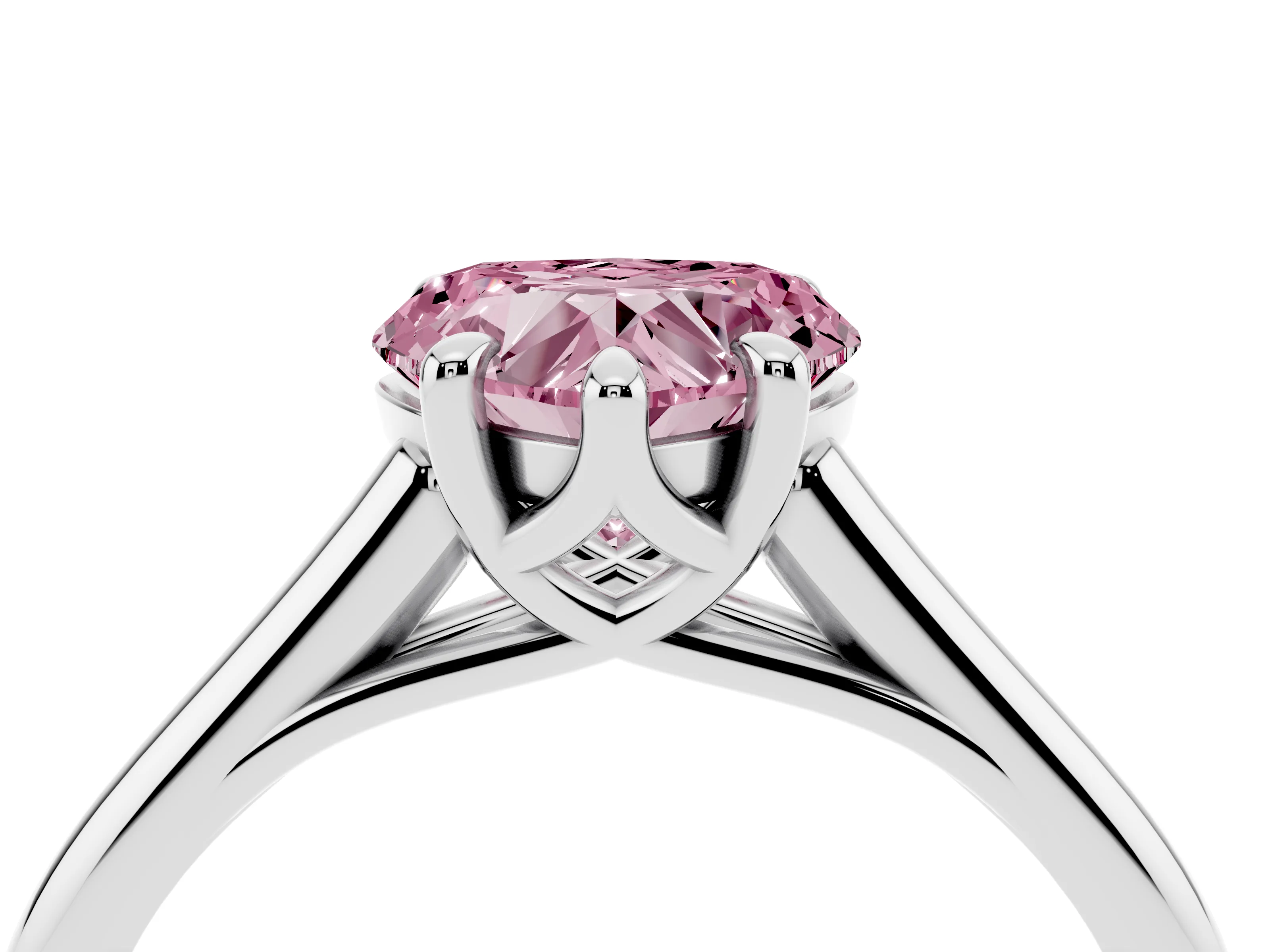 Fancy Pink Heart Cut Diamond Solitaire Engagement Ring Set in Platinum with Prong Setting and Plain Classic Band
