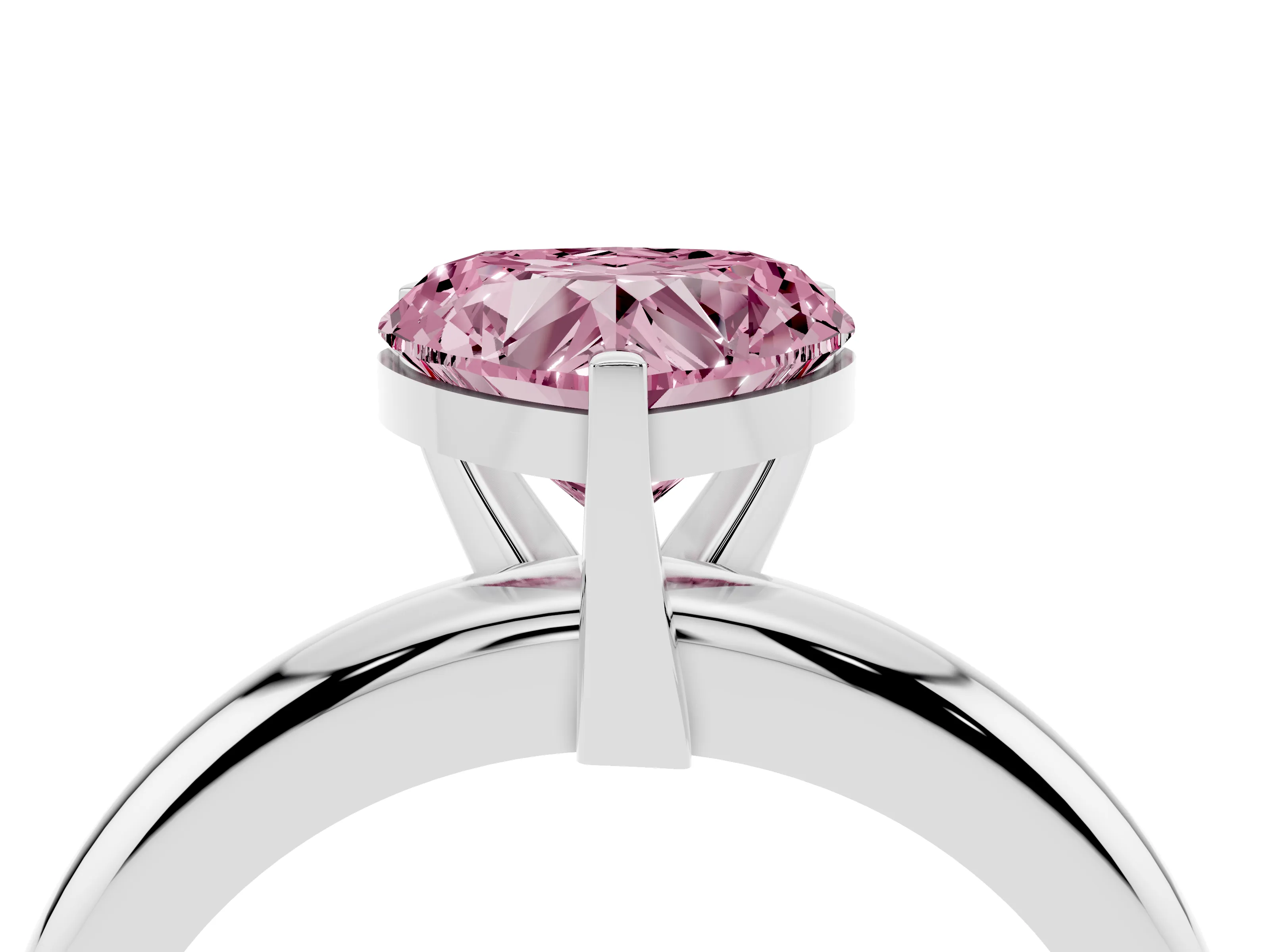 Fancy Pink Heart Cut Diamond Solitaire Engagement Ring Set in White gold with Round Band and Prong Setting