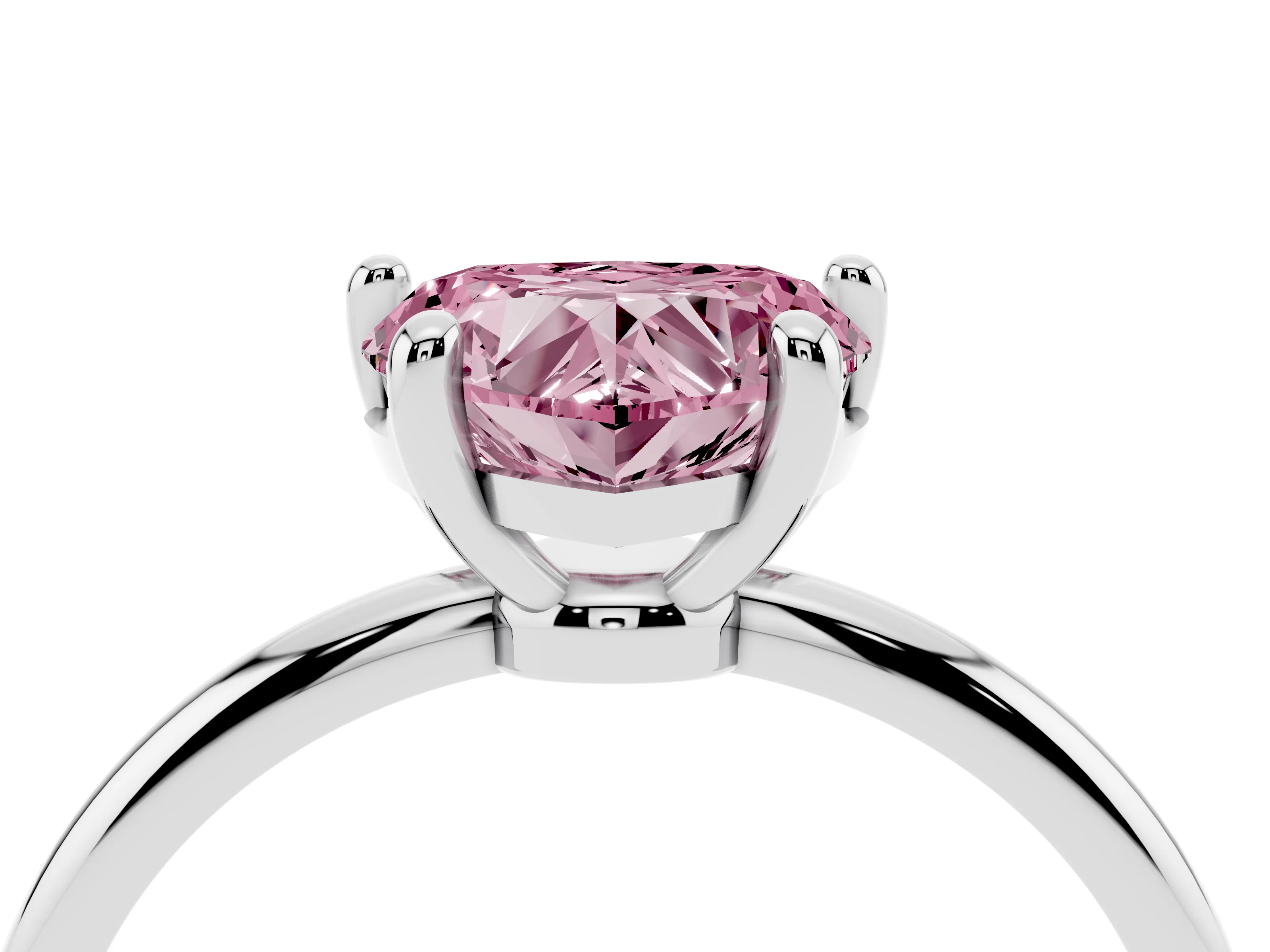 Fancy Pink Heart Cut Diamond Solitaire Ring Set in Platinum with Secure Prong Setting on a Classic Band