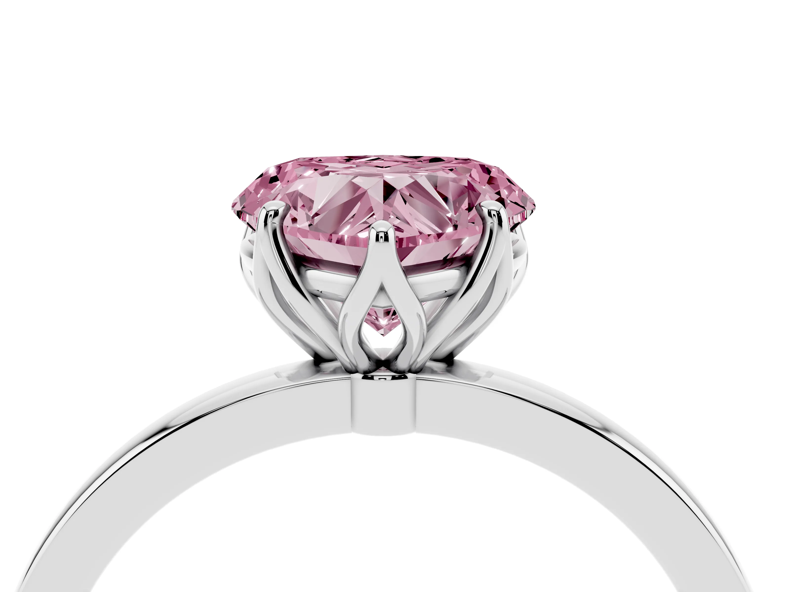 Fancy Pink Heart Cut Diamond Solitaire Ring Set in White gold with Prong Setting and Thin Polished Band