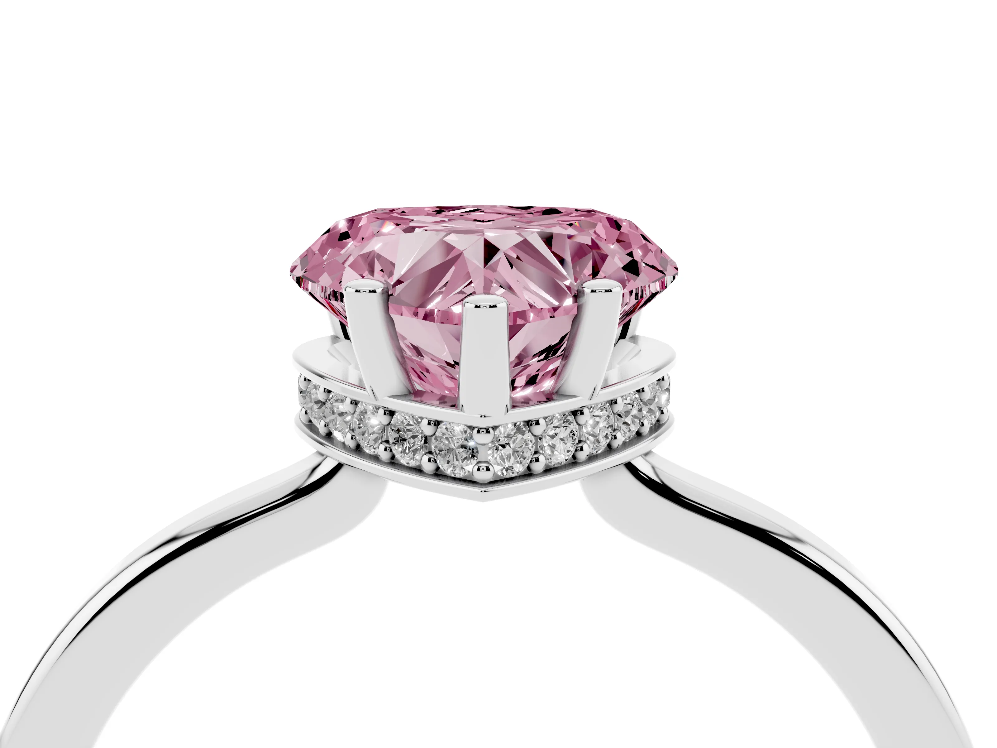 Fancy Pink Heart Cut Diamond Solitaire Engagement Ring Set in Platinum with Prong Setting on a Plain Band