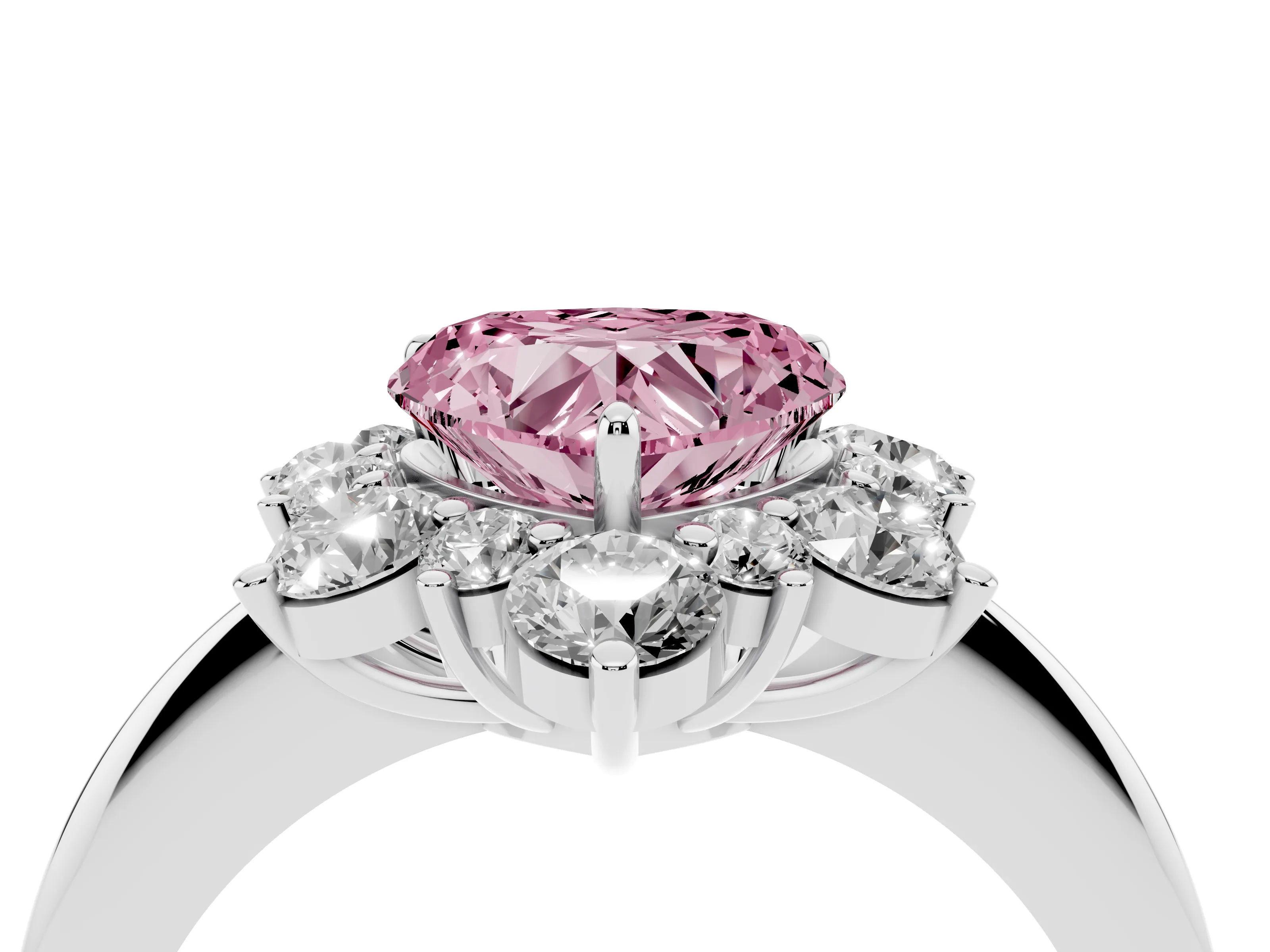 Fancy Pink Heart Cut Diamond Cluster Halo Ring Set in White gold with Solitaire Band and Prong Setting