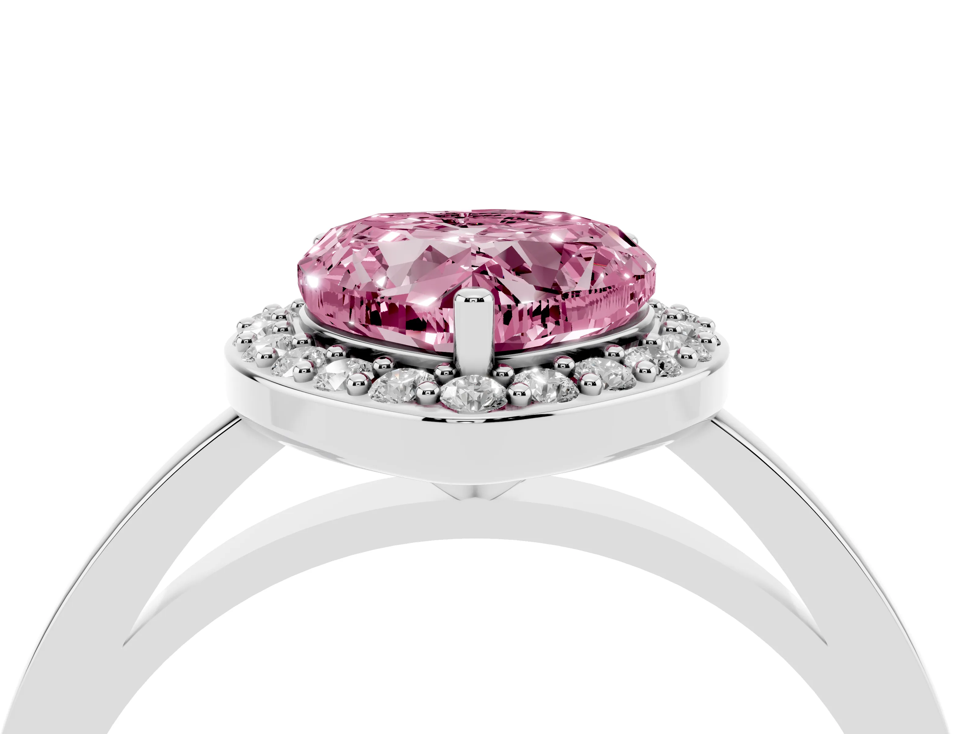 Fancy Pink Heart Cut Diamond Halo Ring Set in White gold with Solitaire Band and Prong Setting