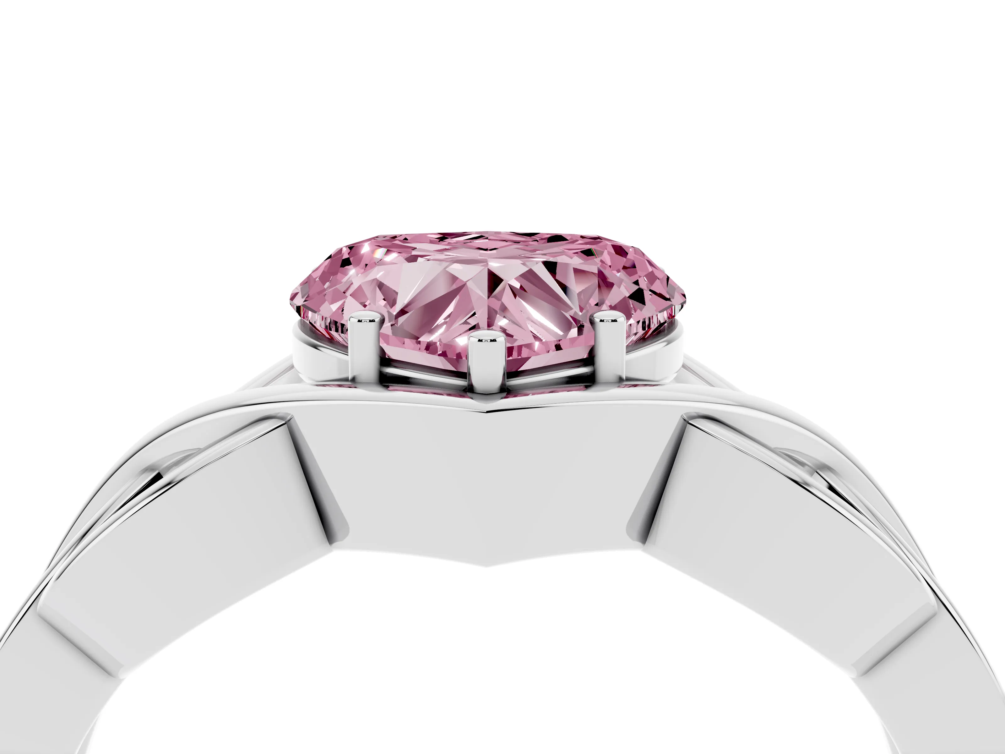 Fancy Pink Heart Cut Diamond Solitaire Ring Set in Platinum with Intertwined Band