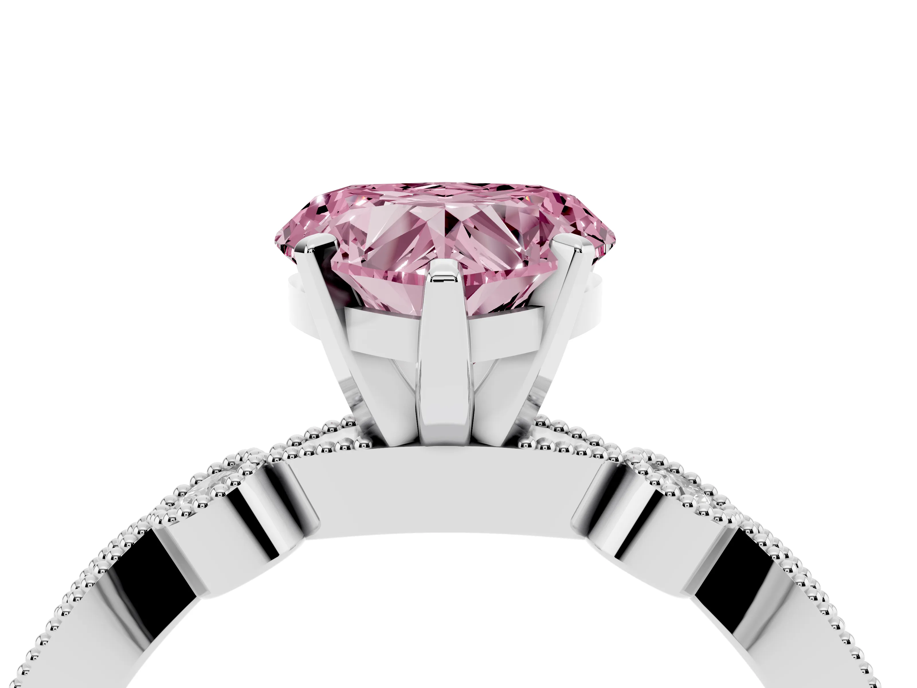 Fancy Pink Heart Cut Diamond Solitaire Engagement Ring Set in Silver with Milgrain Bezel Accent Band