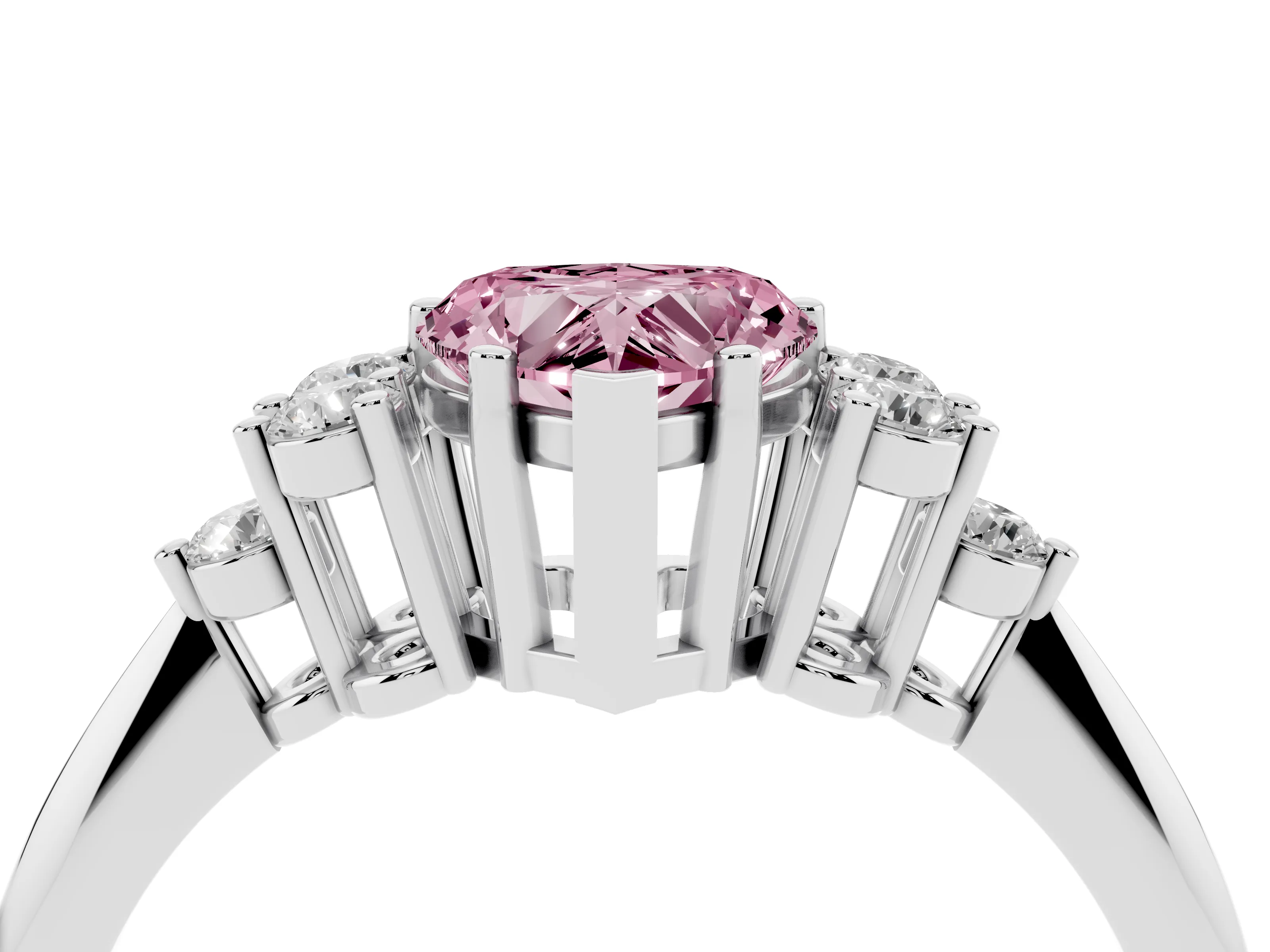 Fancy Pink Heart Cut Diamond Cluster Ring Set in Silver with Plain Band and Prong Setting