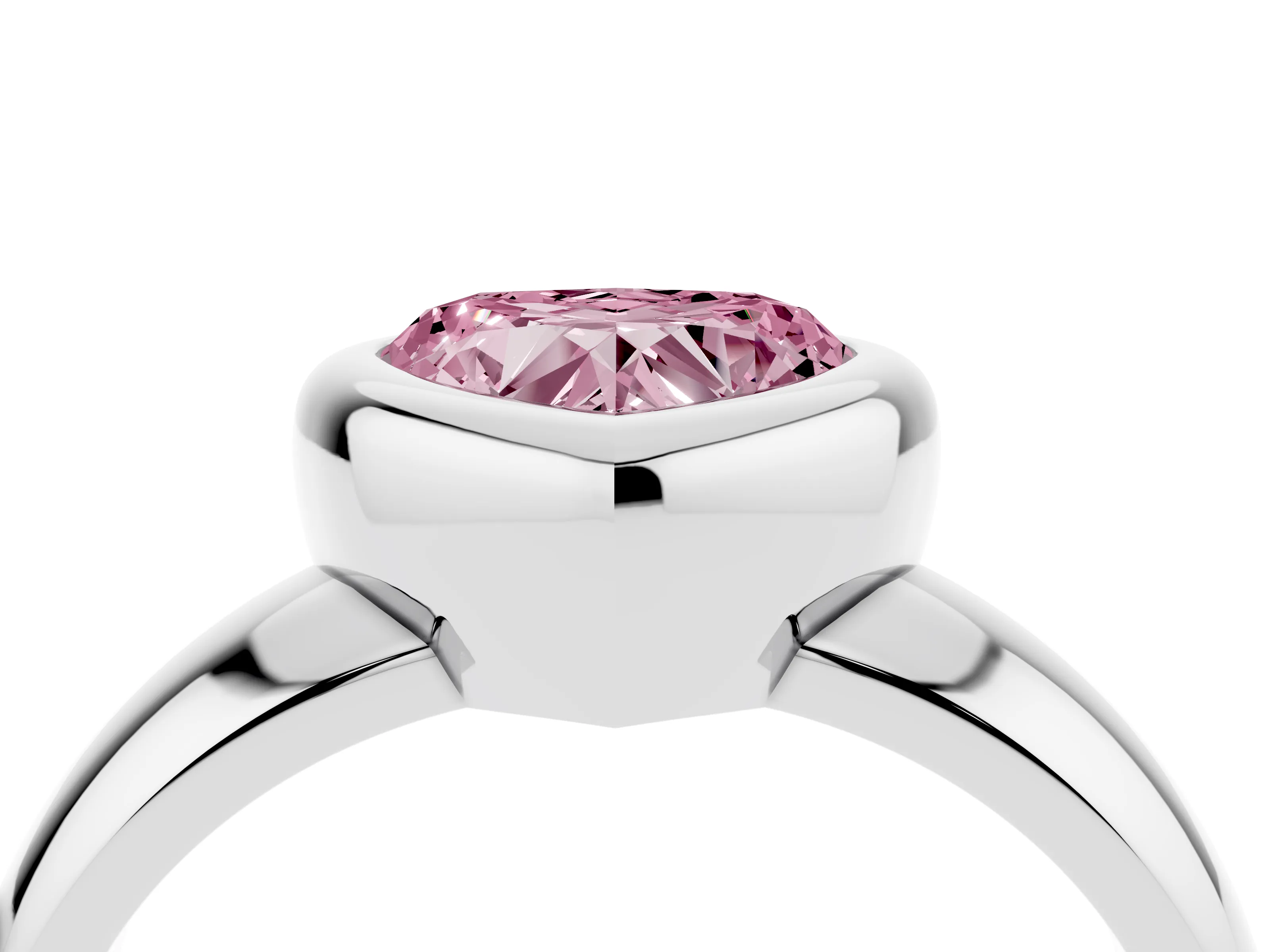 Fancy Pink Bezel Set Heart Cut Diamond Solitaire Ring Set in White gold with Wide Band