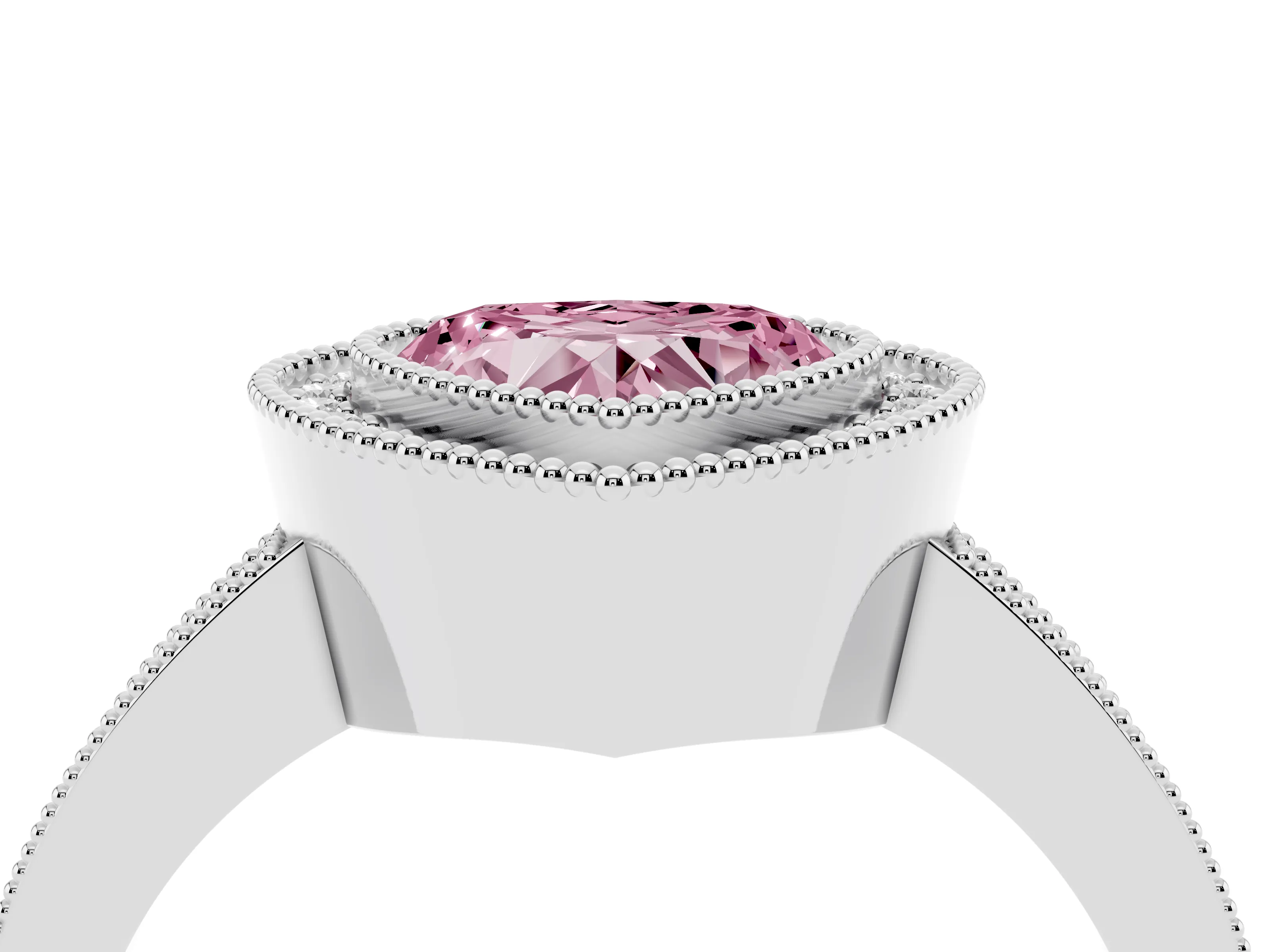 Fancy Pink Heart Cut Diamond Halo Engagement Ring Set in Silver with Pavé Band and Round Halo Stones