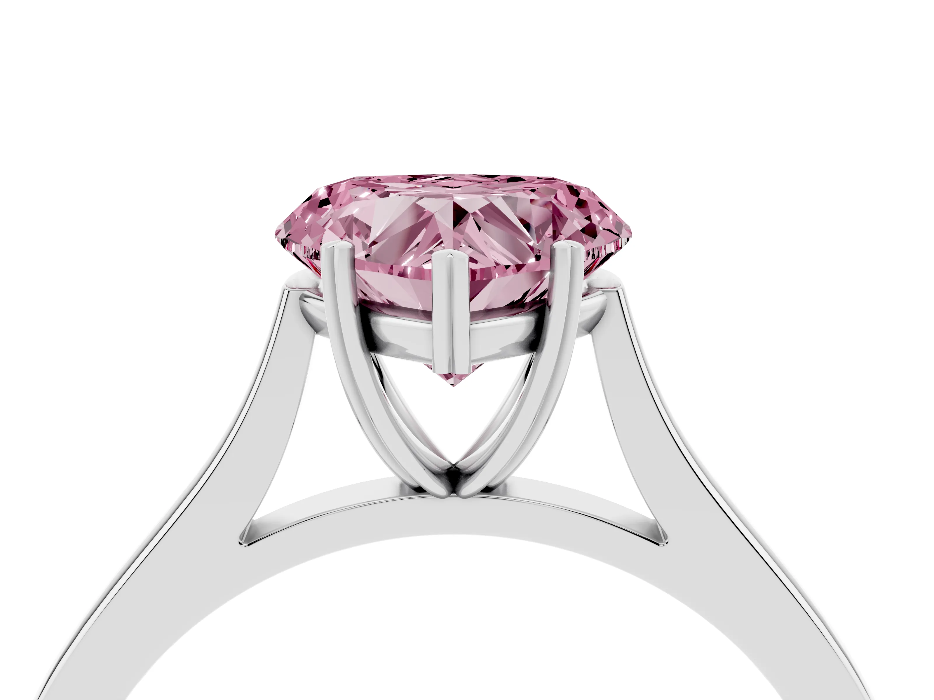 Fancy Pink Heart Cut Diamond Solitaire Heart Prong Engagement Ring Set in White gold with Tapered Band
