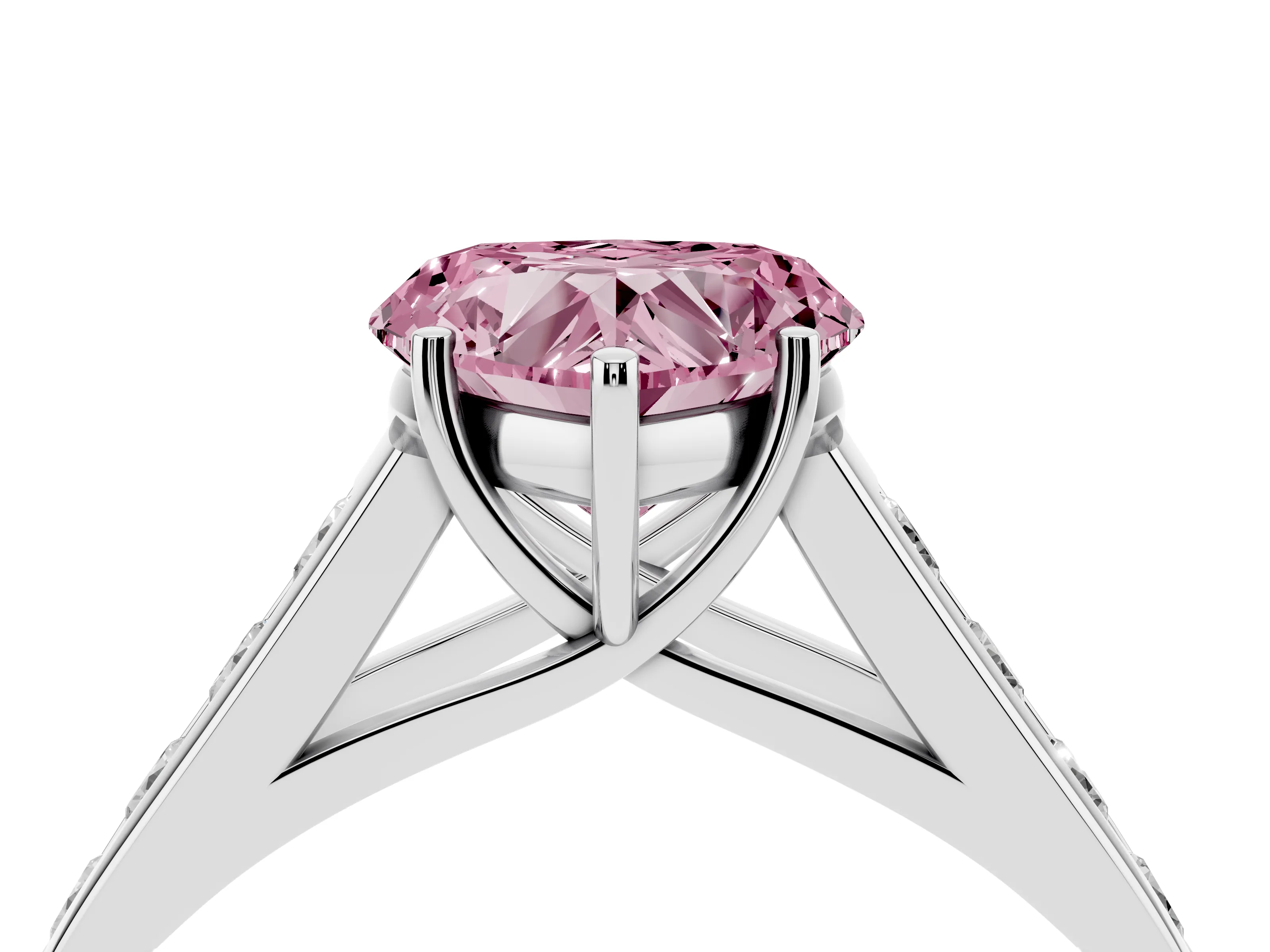 Fancy Pink Heart Cut Diamond Solitaire Channel-Set Engagement Ring Set in Silver with Prong Setting