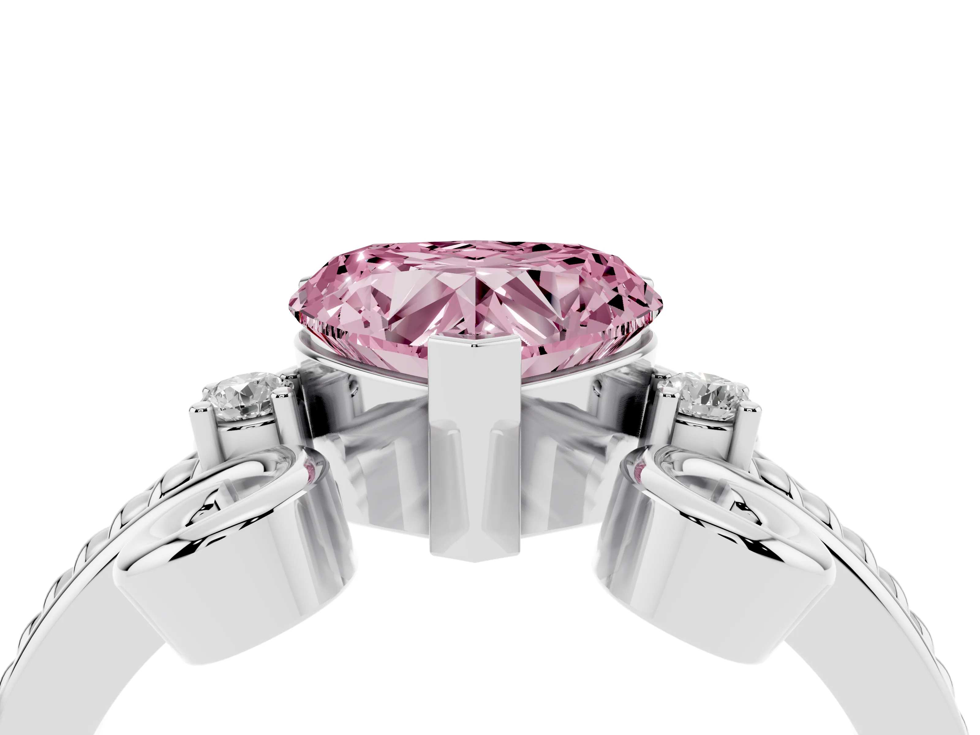 Fancy Pink Heart Cut Diamond Twisted Band Solitaire Ring Set in Platinum with Scroll Prongs