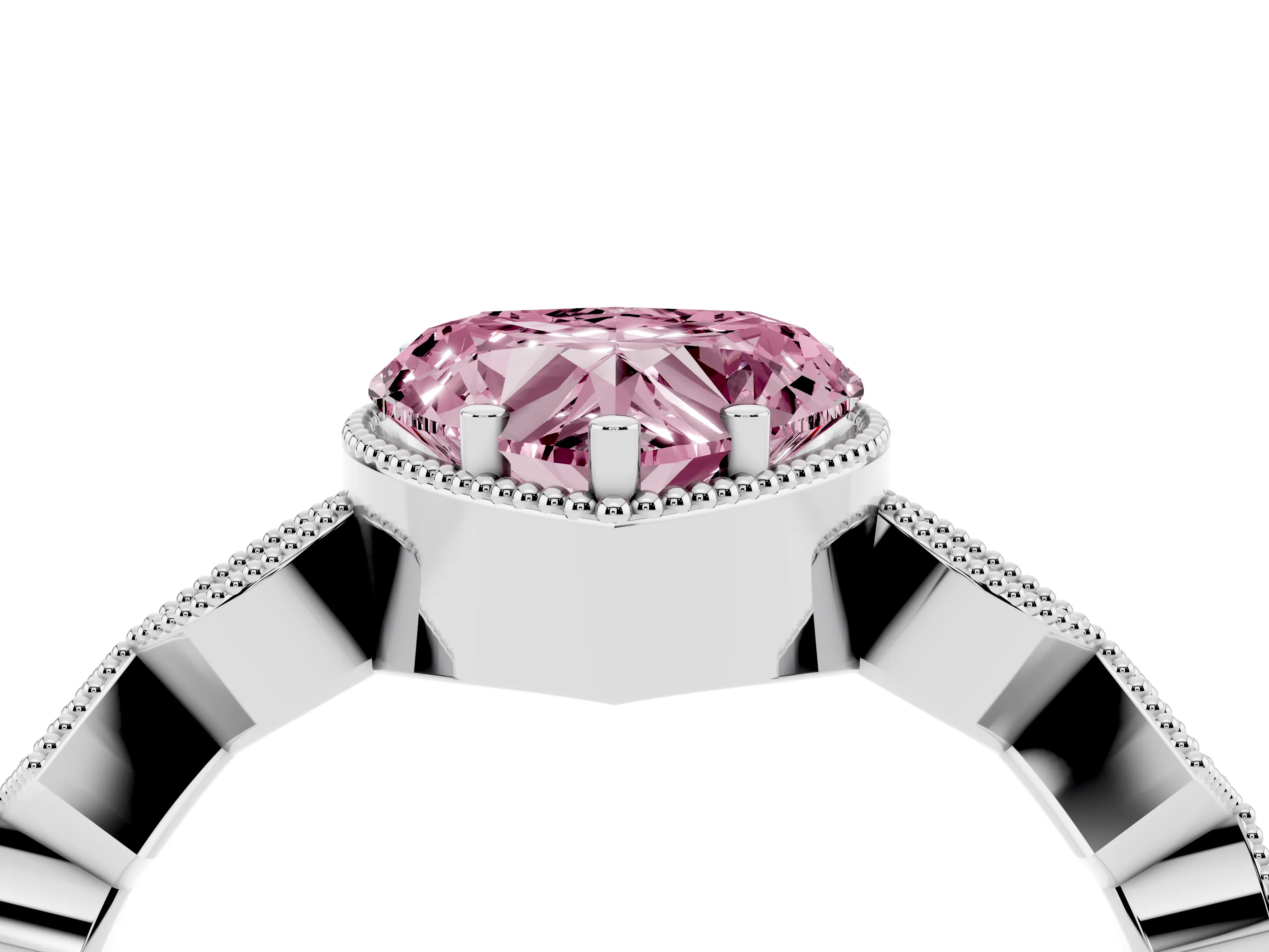 Fancy Pink Heart Cut Diamond Milgrain Marquise Twist Band Ring Set in White gold with Prong Setting