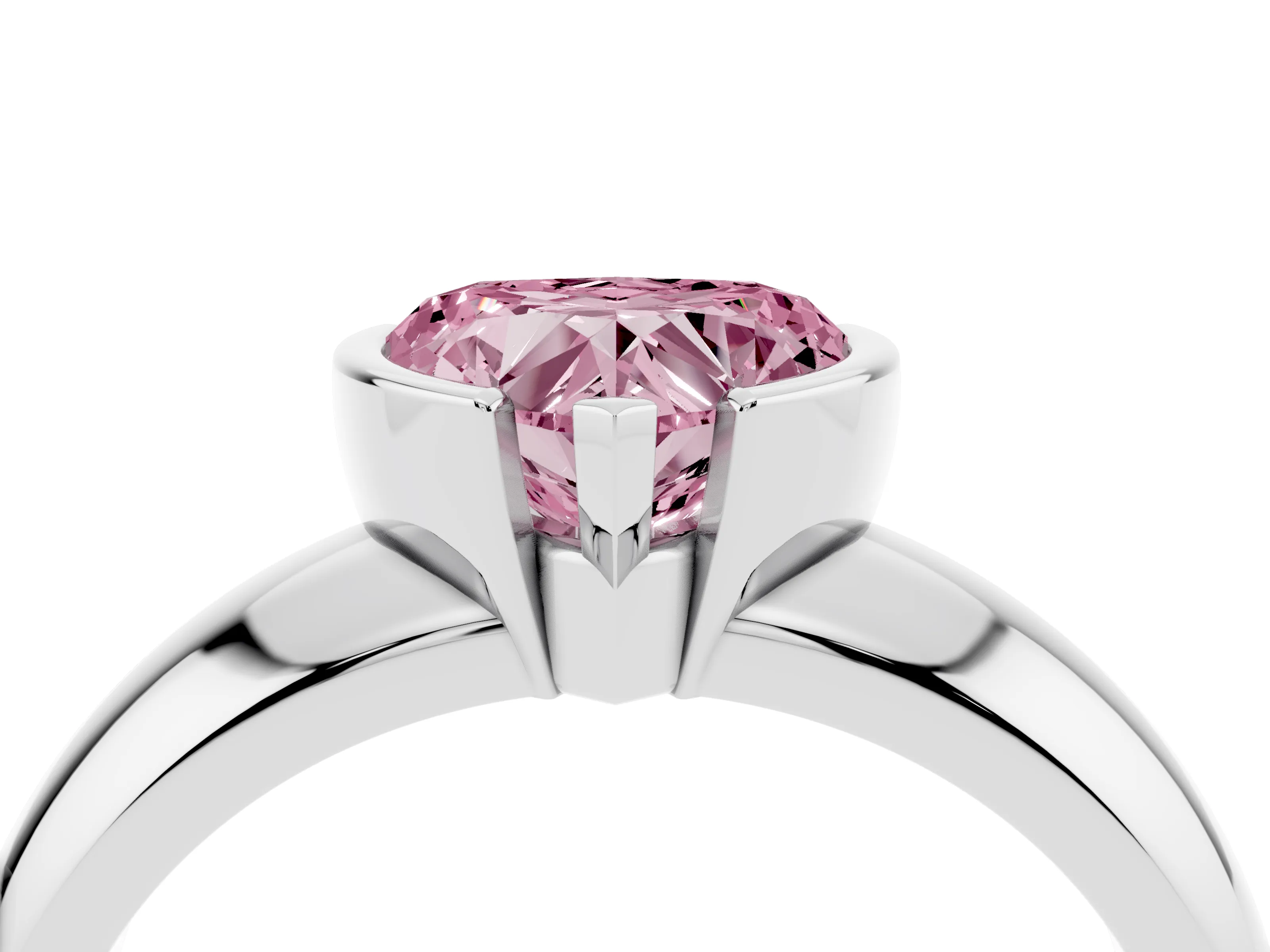 Fancy Pink Heart Cut Diamond Solitaire Tension Set Ring Set in White gold with Wide Band