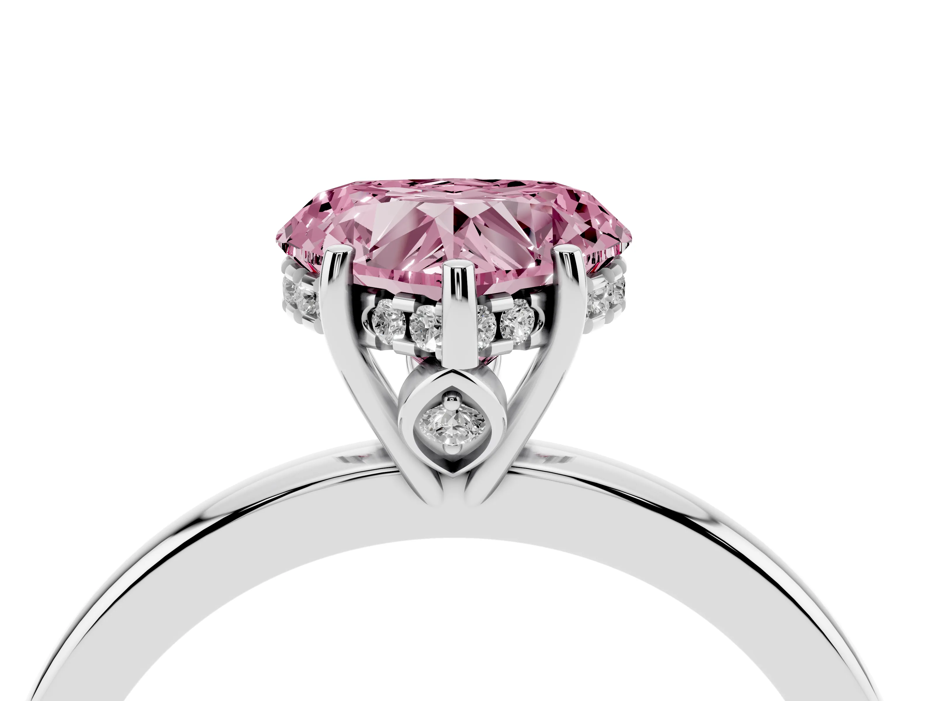Fancy Pink Heart Cut Diamond Solitaire Ring Set in Silver with Plain Band and Prong Setting