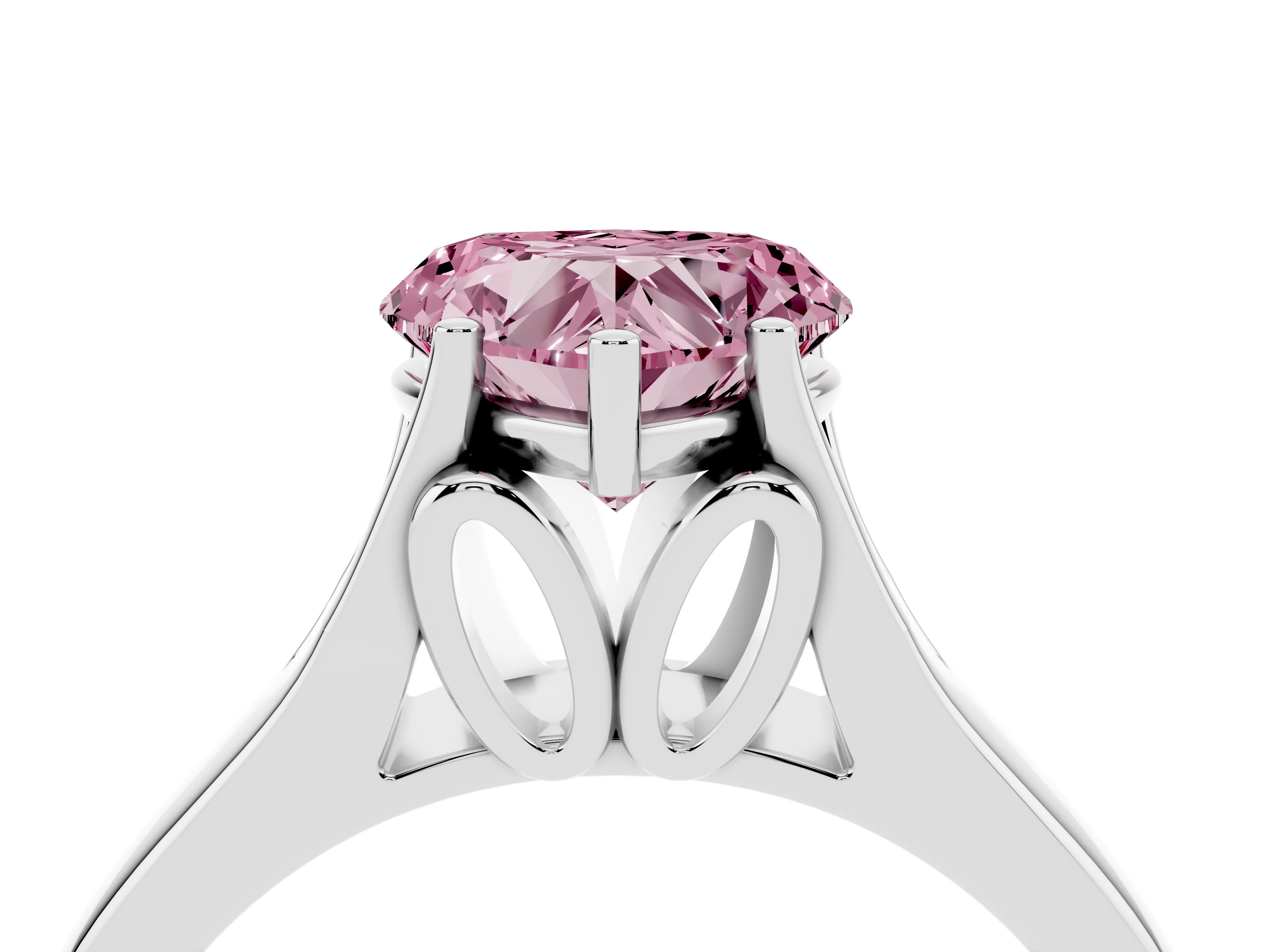 Fancy Pink Heart Cut Diamond Solitaire Ring Set in White gold with Arched Cathedral Band and Prong Setting