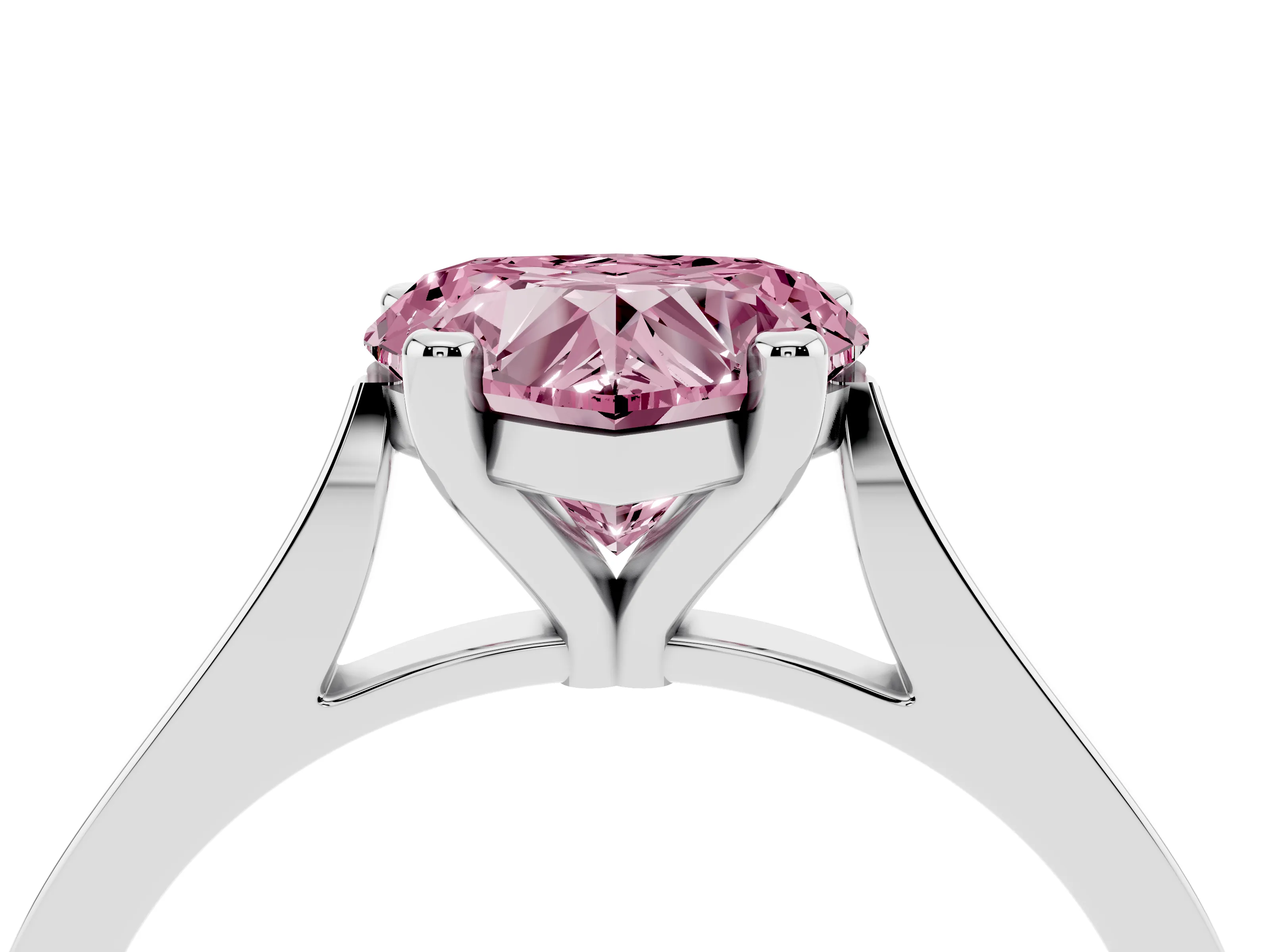 Fancy Pink Heart Cut Diamond Solitaire Ring Set in Platinum with Prong Setting and Tapered Band