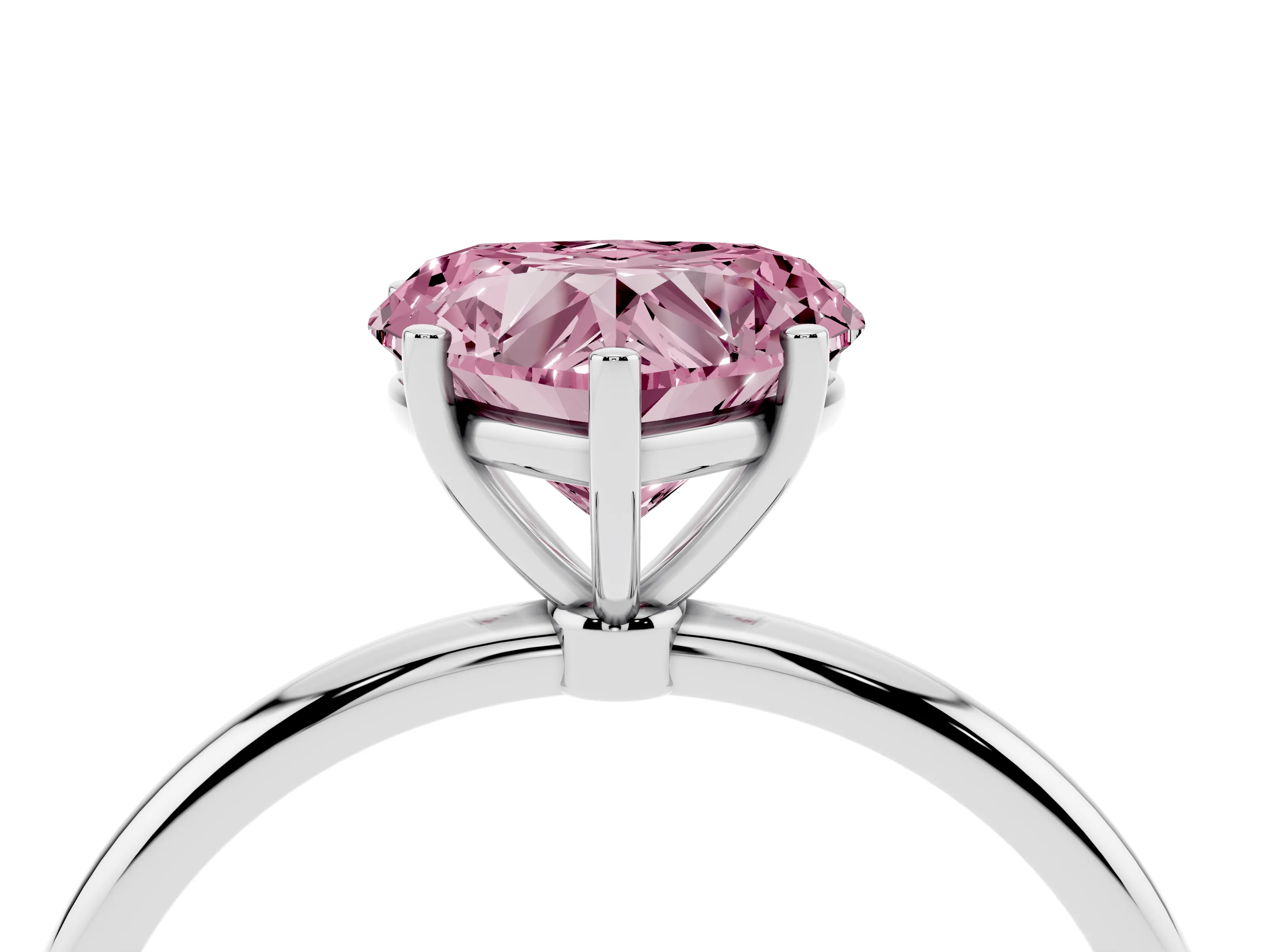 Fancy Pink Heart Cut Diamond Solitaire Engagement Ring Set in Platinum with Thin Band and Prong Setting