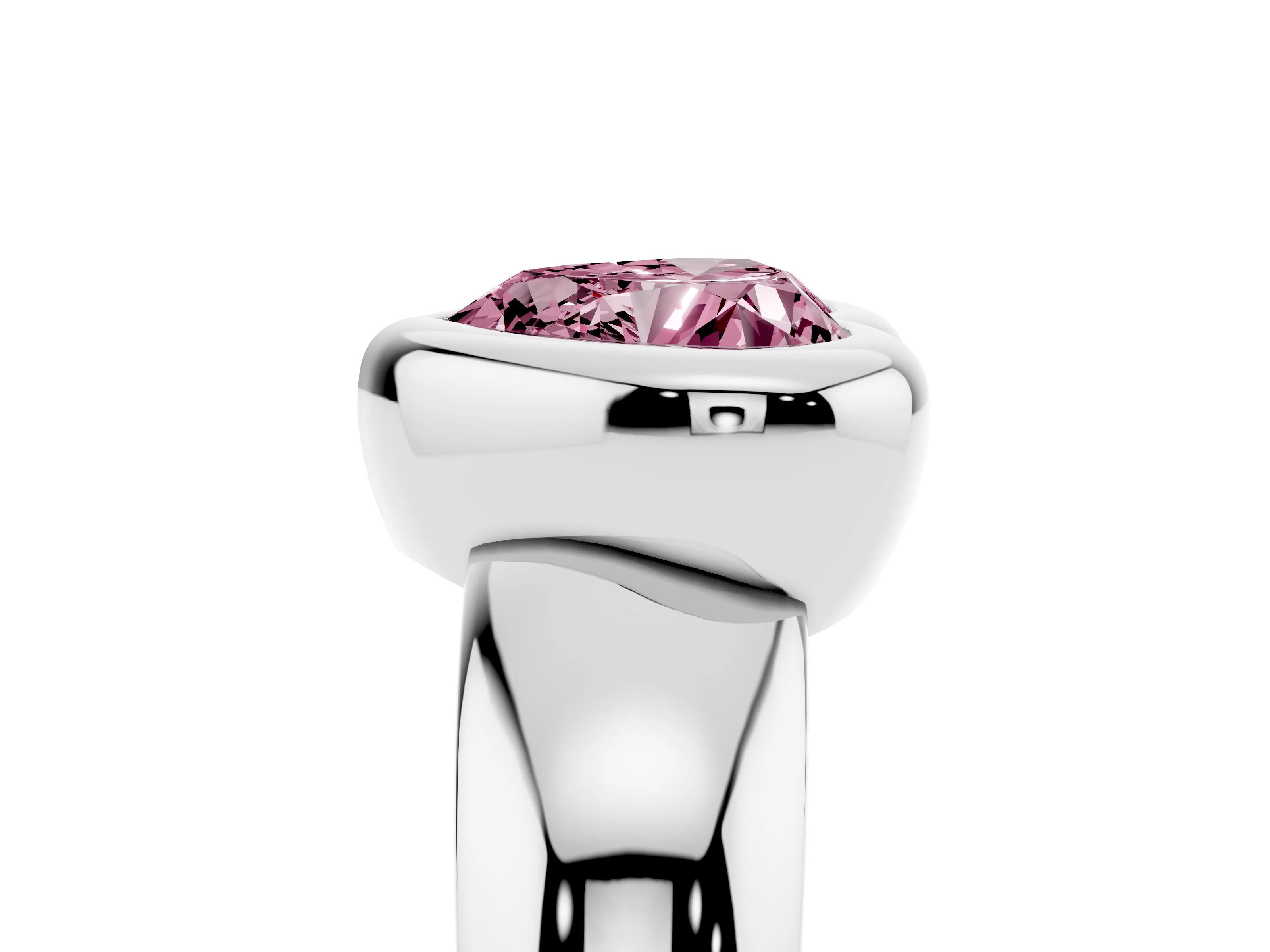 Fancy Pink Bezel Set Heart Cut Diamond Solitaire Ring Set in White gold with Wide Band