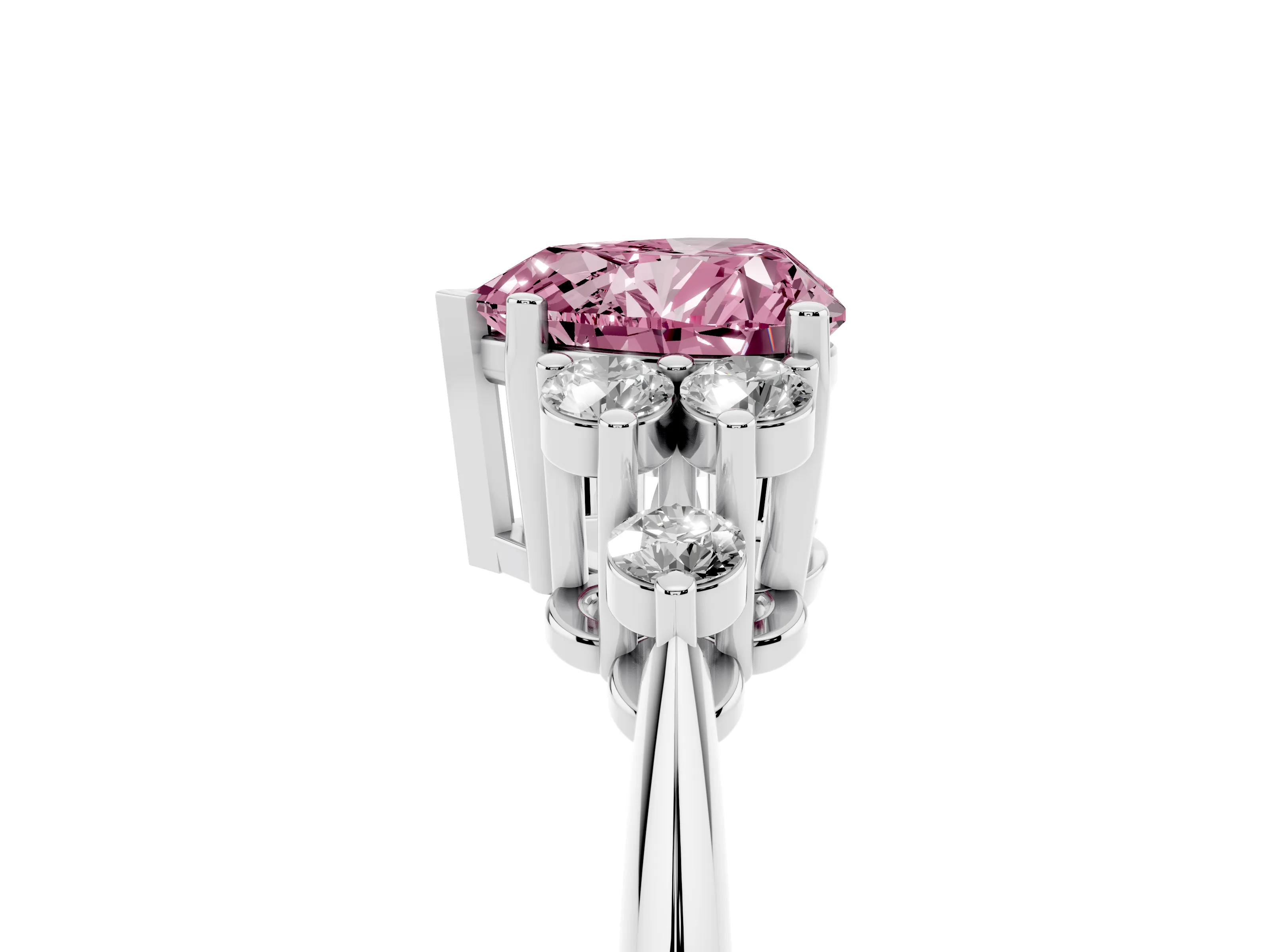 Fancy Pink Heart Cut Diamond Cluster Ring Set in Silver with Plain Band and Prong Setting