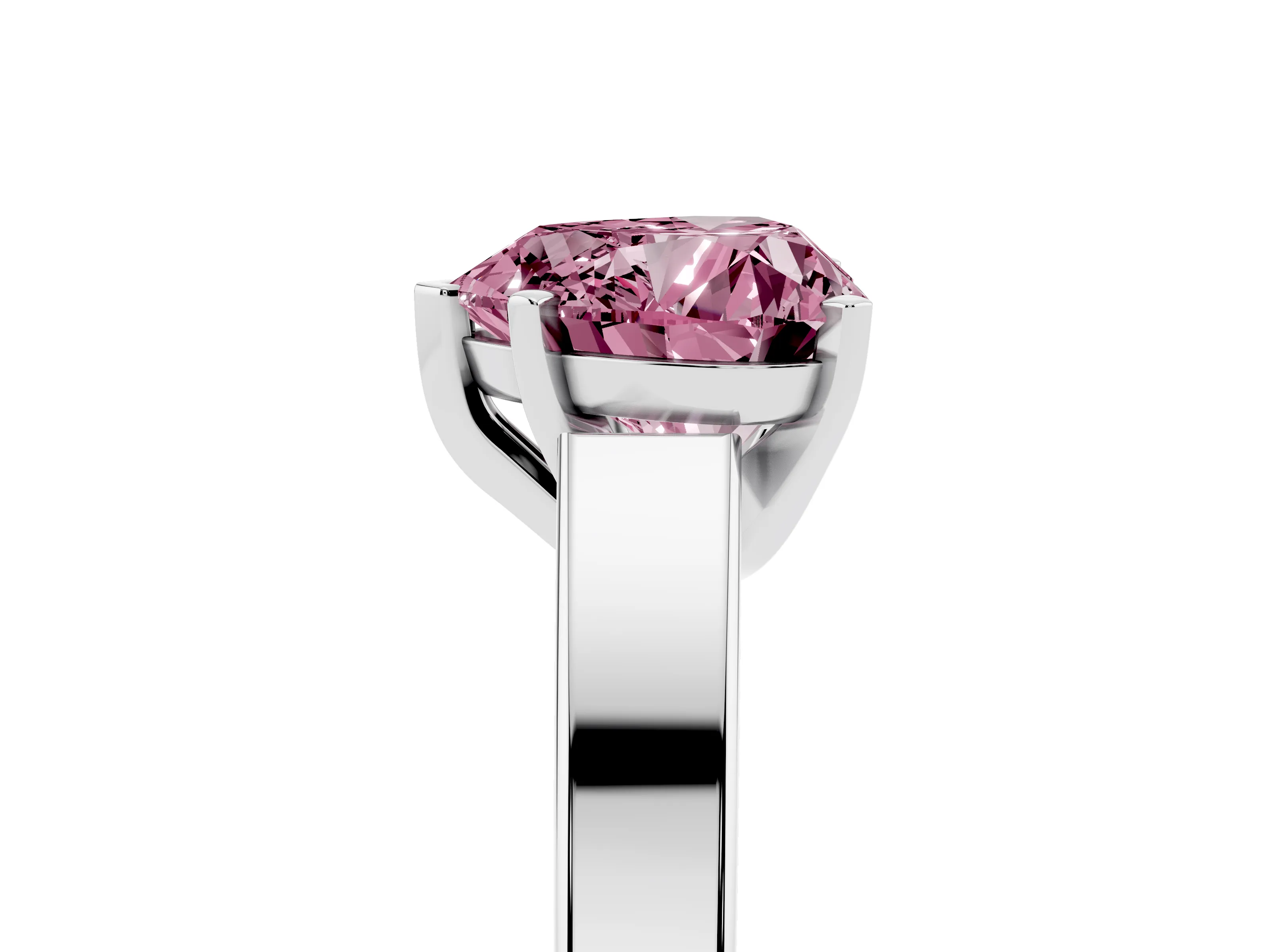 Fancy Pink Heart Cut Diamond Solitaire Engagement Ring Set in White gold with Prong Setting and Tapered Band