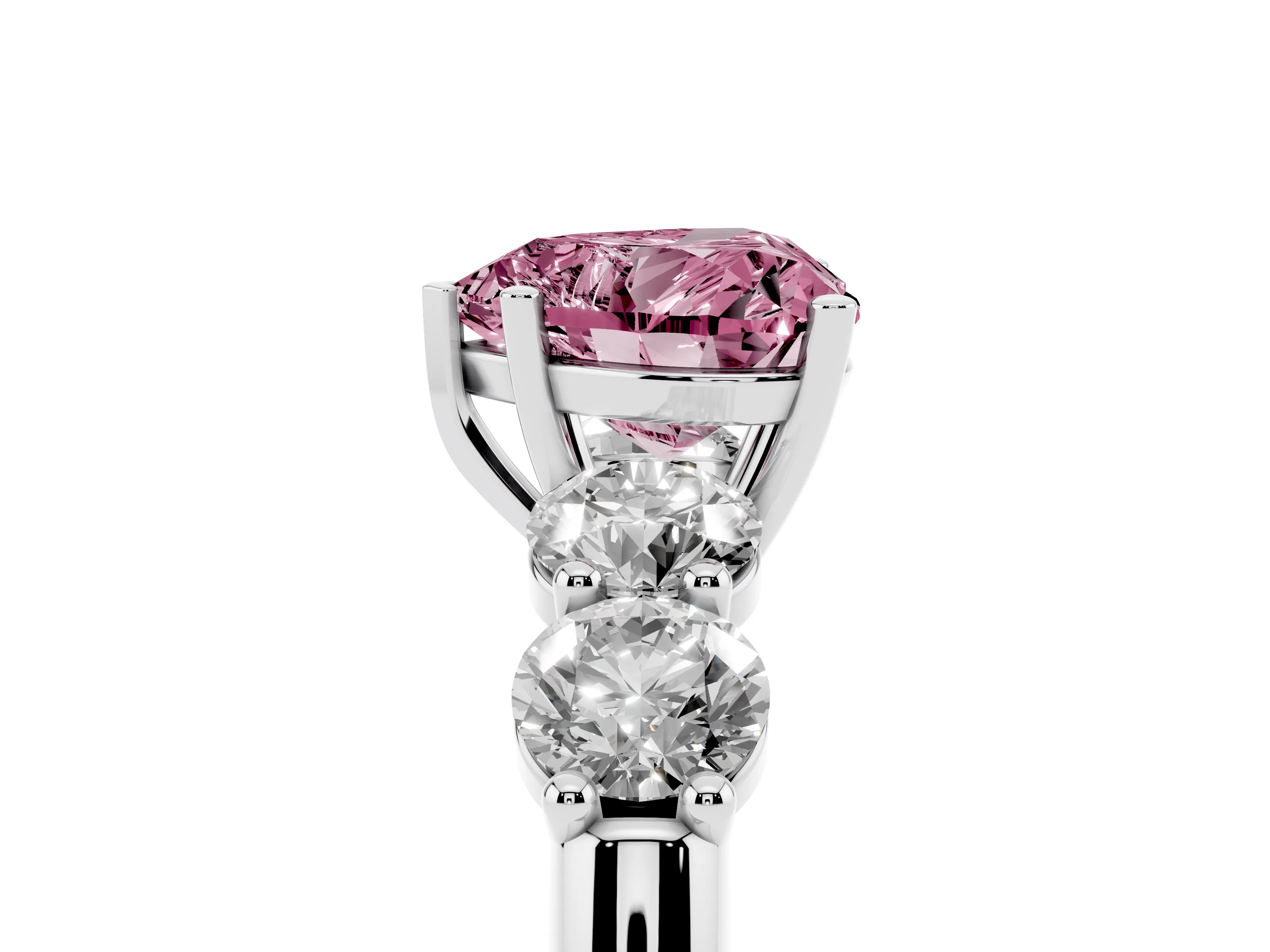 Fancy Pink Heart Cut Diamond Five-Stone Prong Set Ring Set in White gold with Classic Band