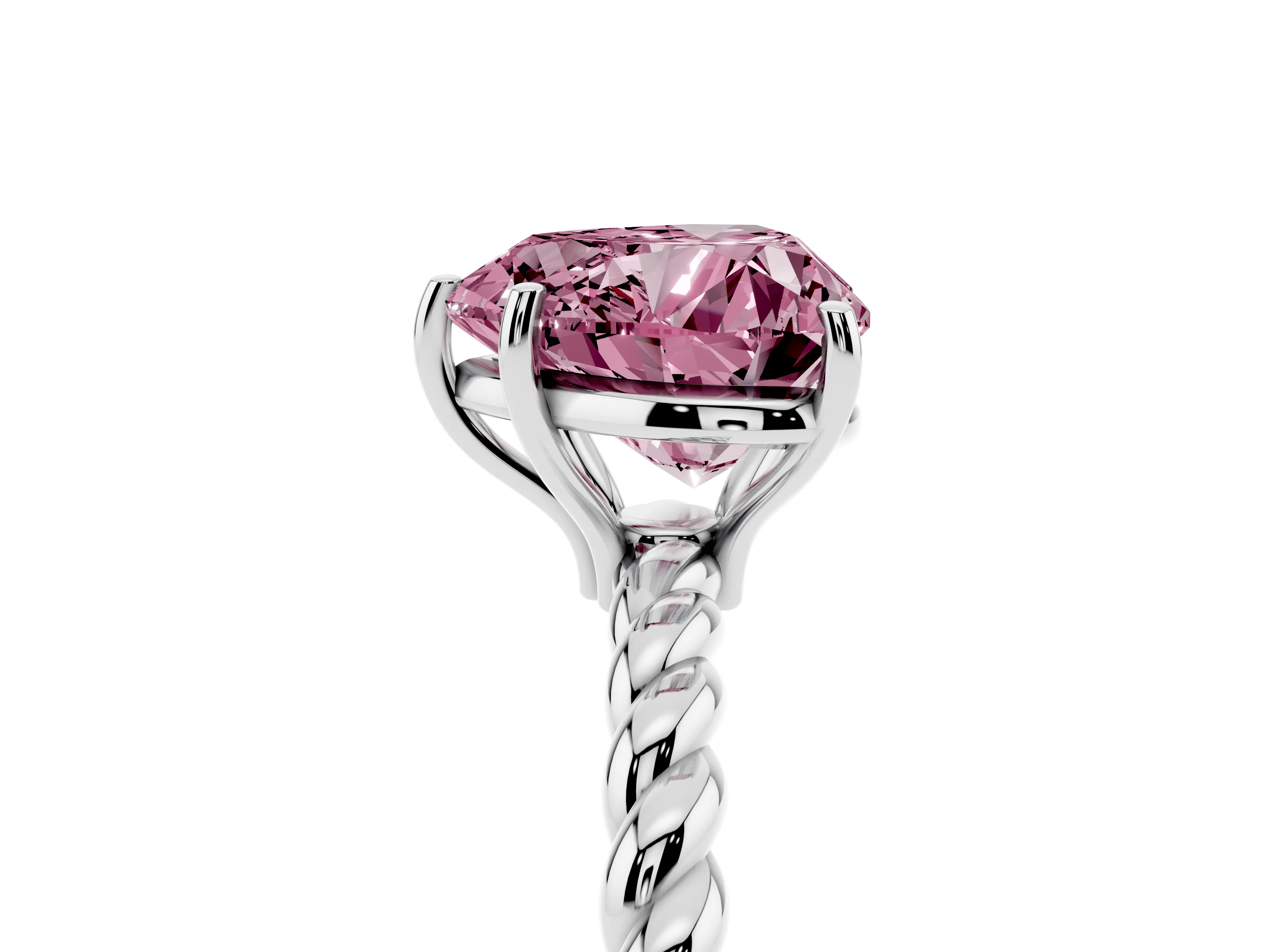 Fancy Pink Heart Cut Diamond Solitaire Ring Set in White gold with Twist Band and Prong Setting