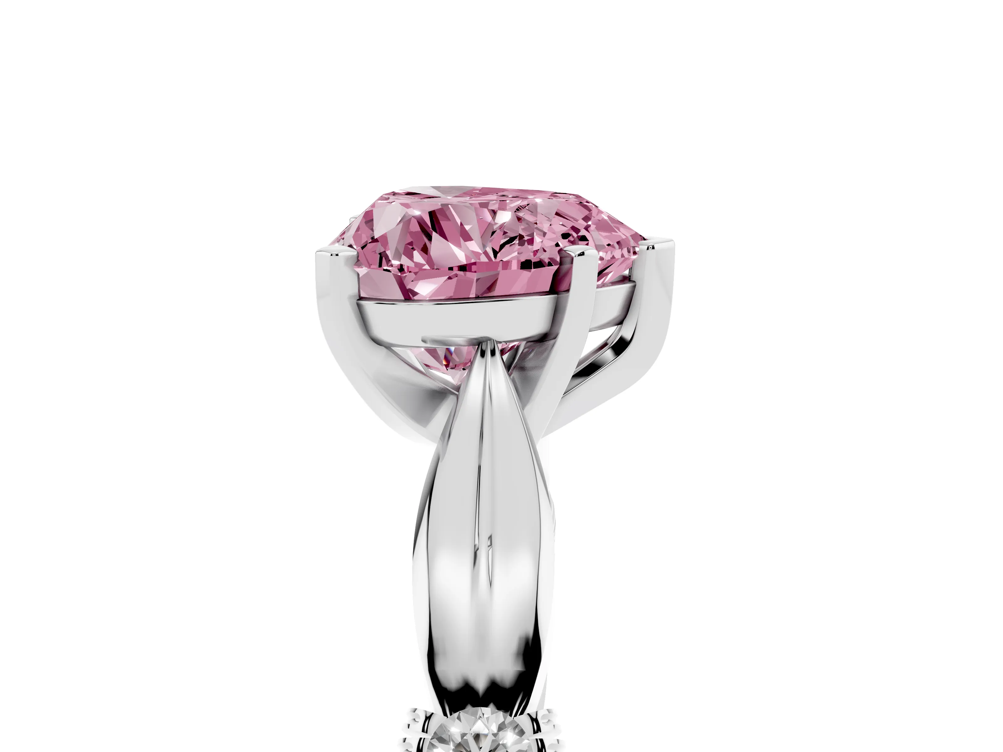 Fancy Pink Heart Cut Diamond Solitaire Twisted Band Ring Set in Silver with Accent Stones and Prong Setting