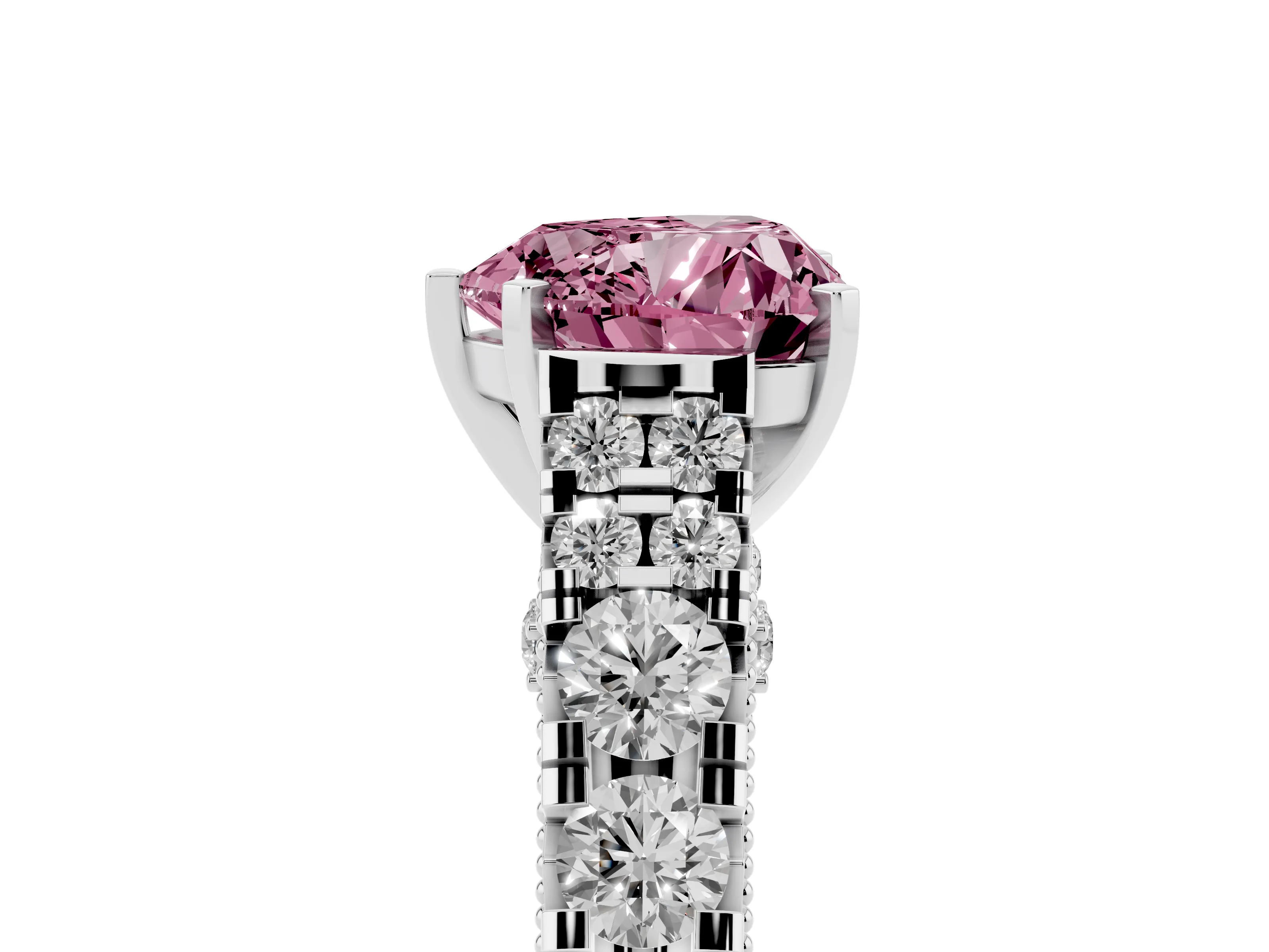 Fancy Pink Heart Cut Diamond Classic Solitaire Ring Set in Silver with Pavé Band and Prong Setting