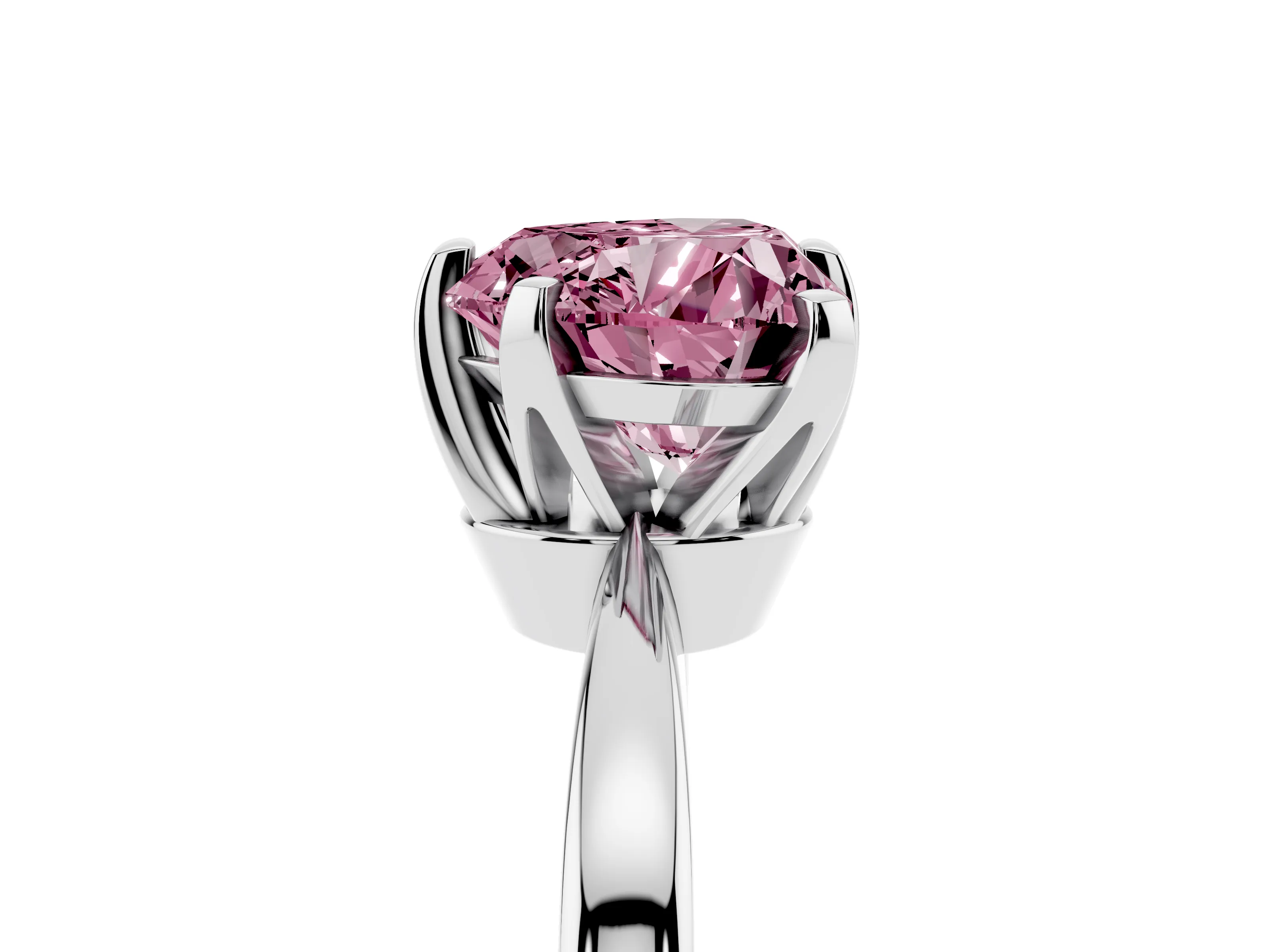 Fancy Pink Heart Cut Diamond Solitaire Engagement Ring Set in Platinum with Slim Tapered Solitaire Band