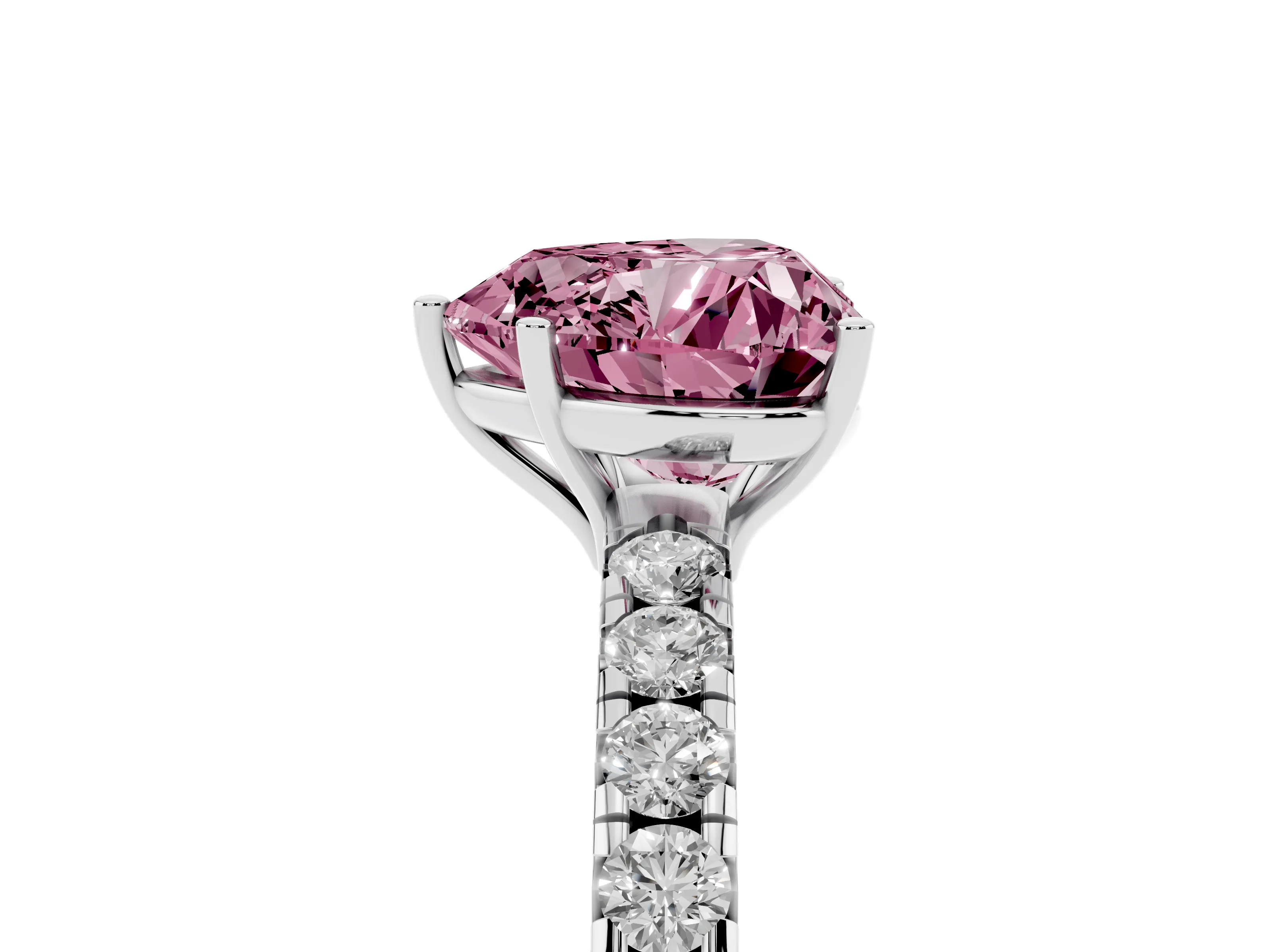 Fancy Pink Heart Cut Diamond Pavé Solitaire Engagement Ring Set in White gold with Prong Setting
