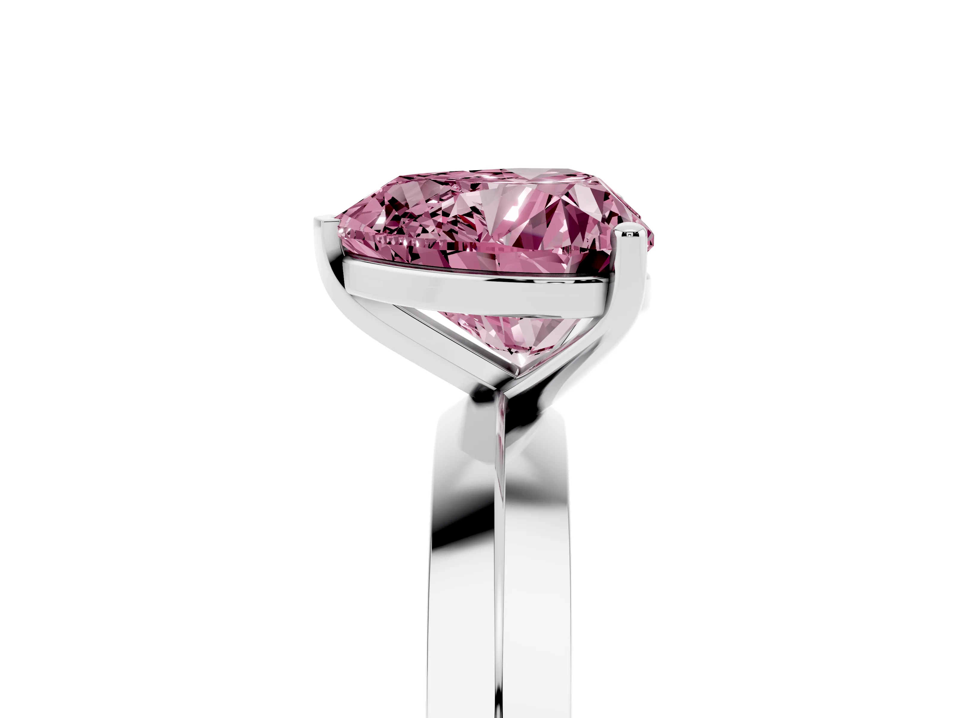 Fancy Pink Heart Cut Diamond Solitaire Engagement Ring Set in Silver with Flat Band and Prong Setting