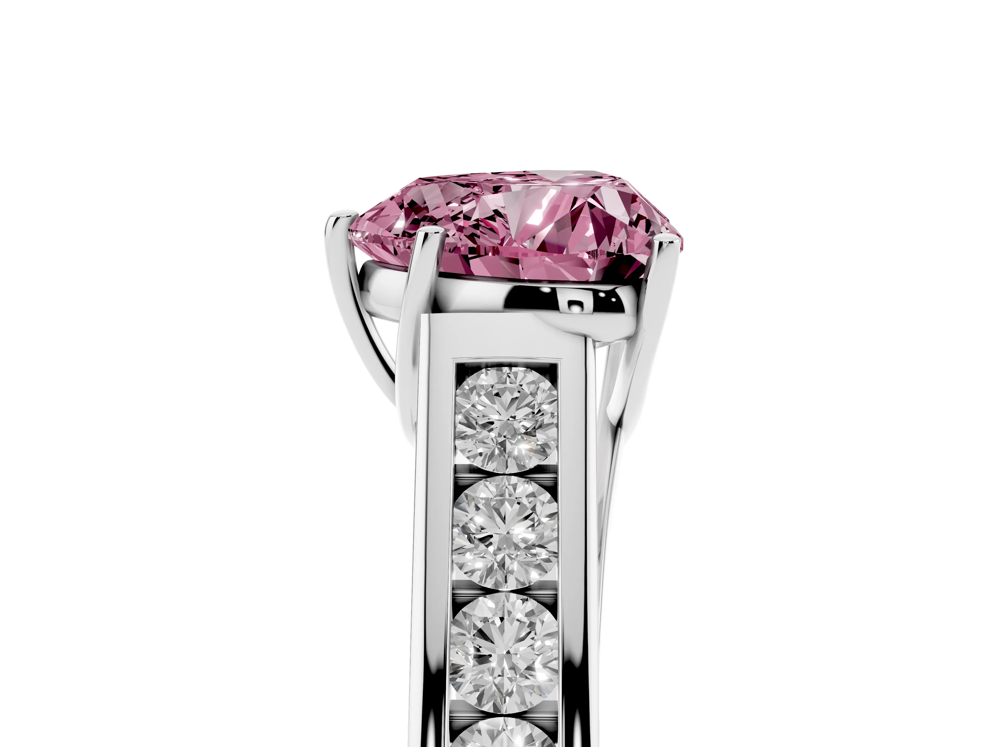 Fancy Pink Heart Cut Diamond Solitaire Channel-Set Engagement Ring Set in Silver with Prong Setting