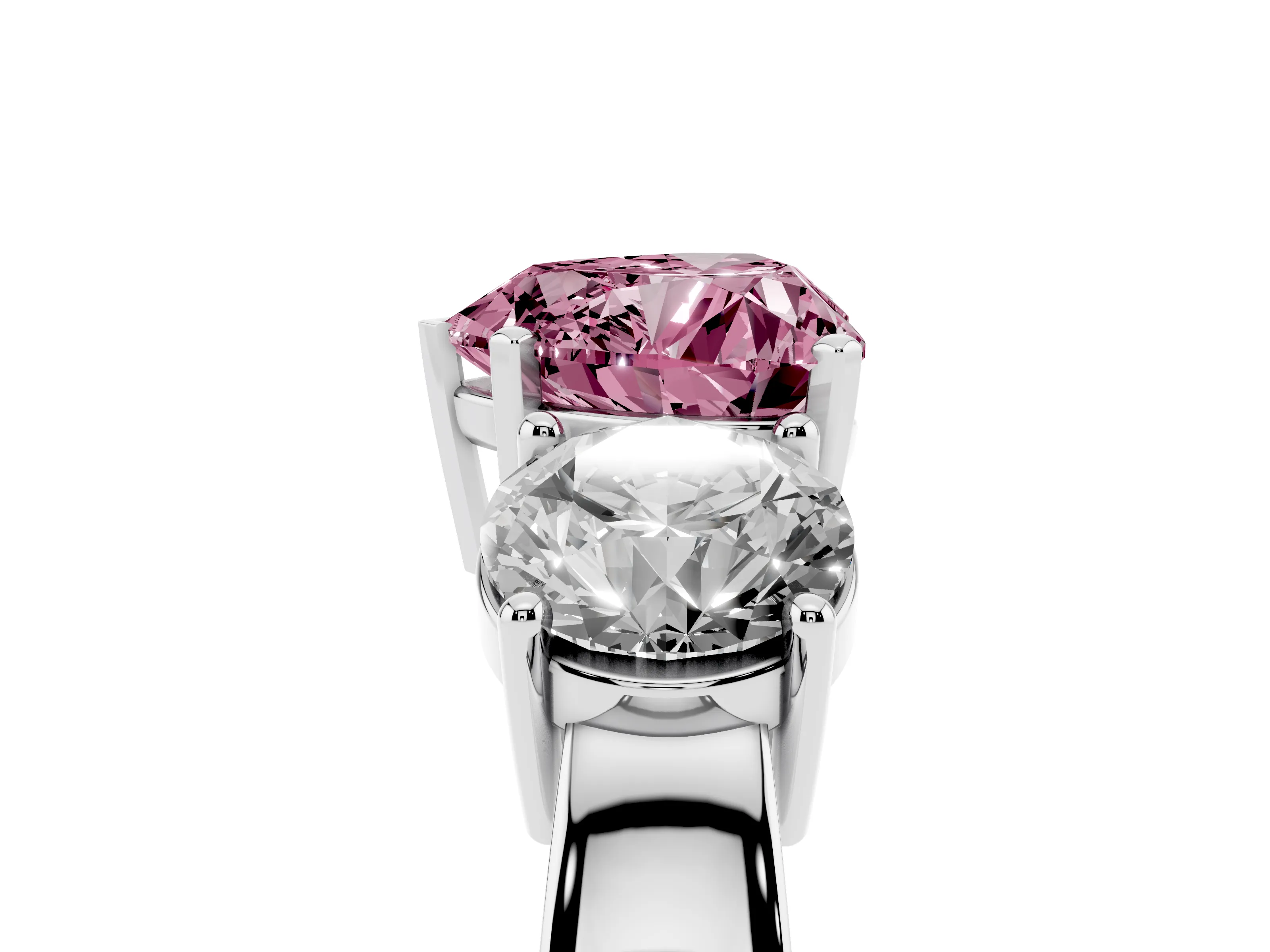 Fancy Pink Heart Cut Diamond Three-Stone Ring Set in Platinum with Round Side Stones and Classic Band