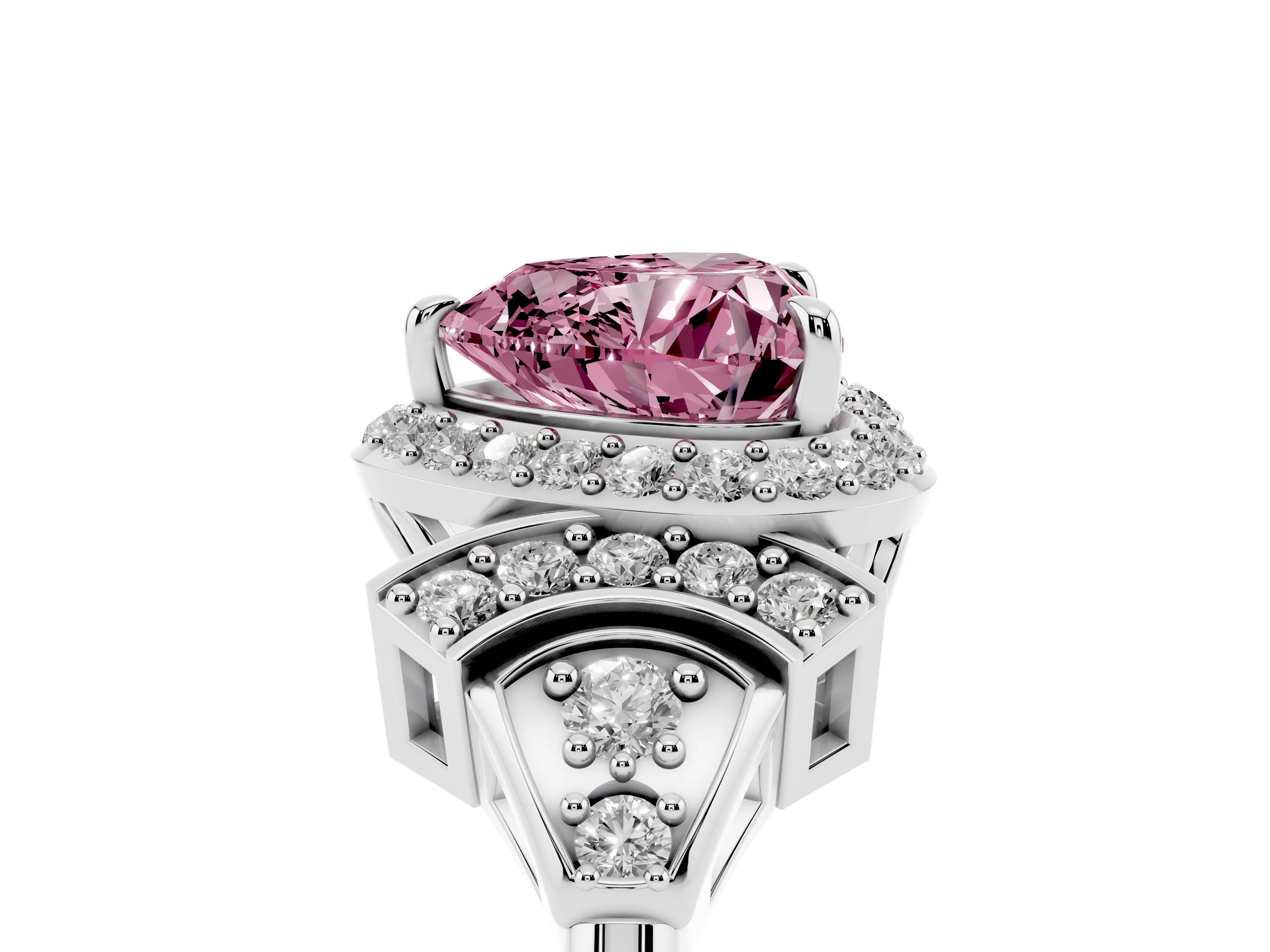 Fancy Pink Heart Cut Diamond Halo Engagement Ring Set in Platinum with Accent Stone Split Shank