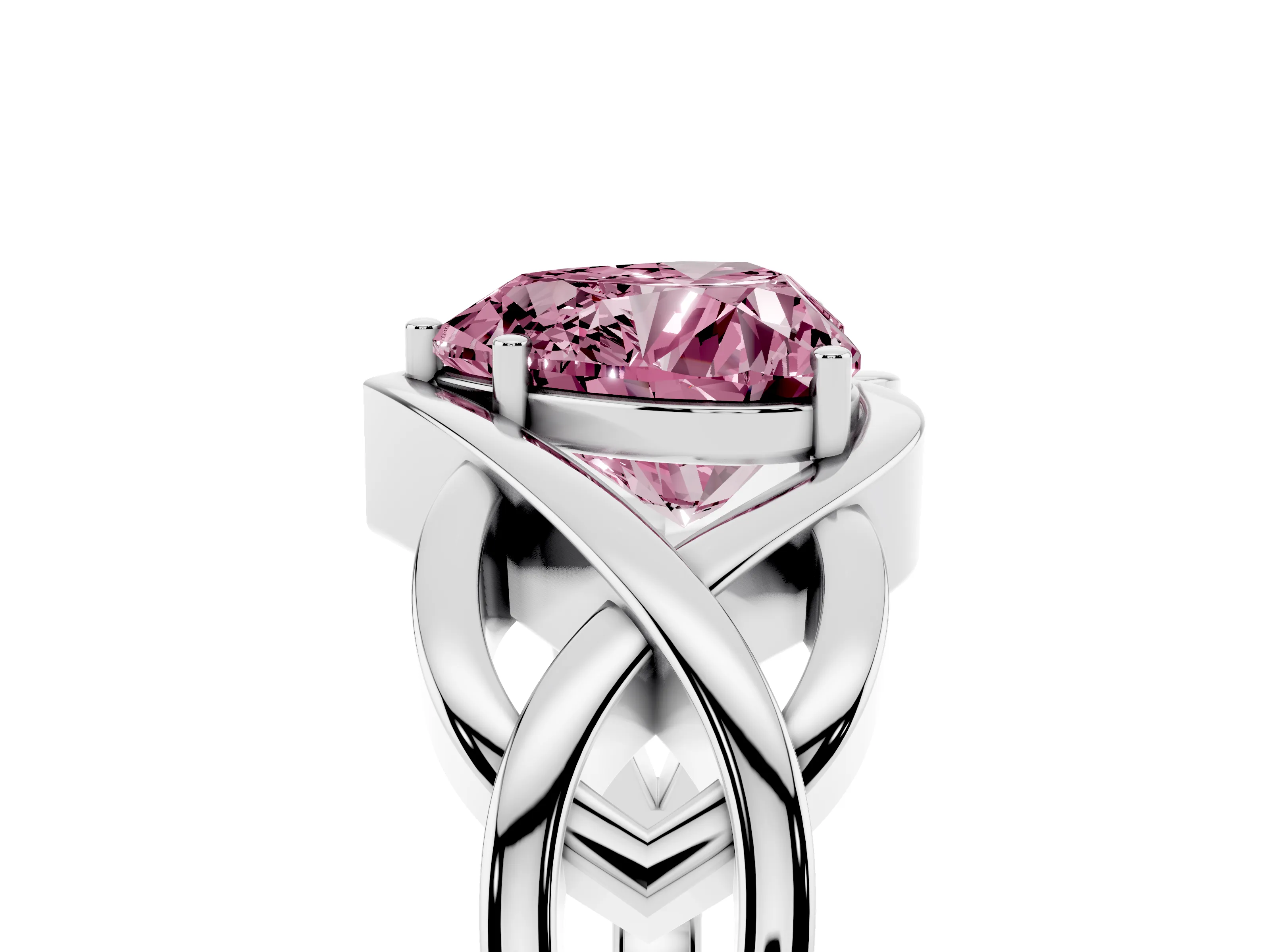 Fancy Pink Heart Cut Diamond Solitaire Ring Set in Platinum with Intertwined Band