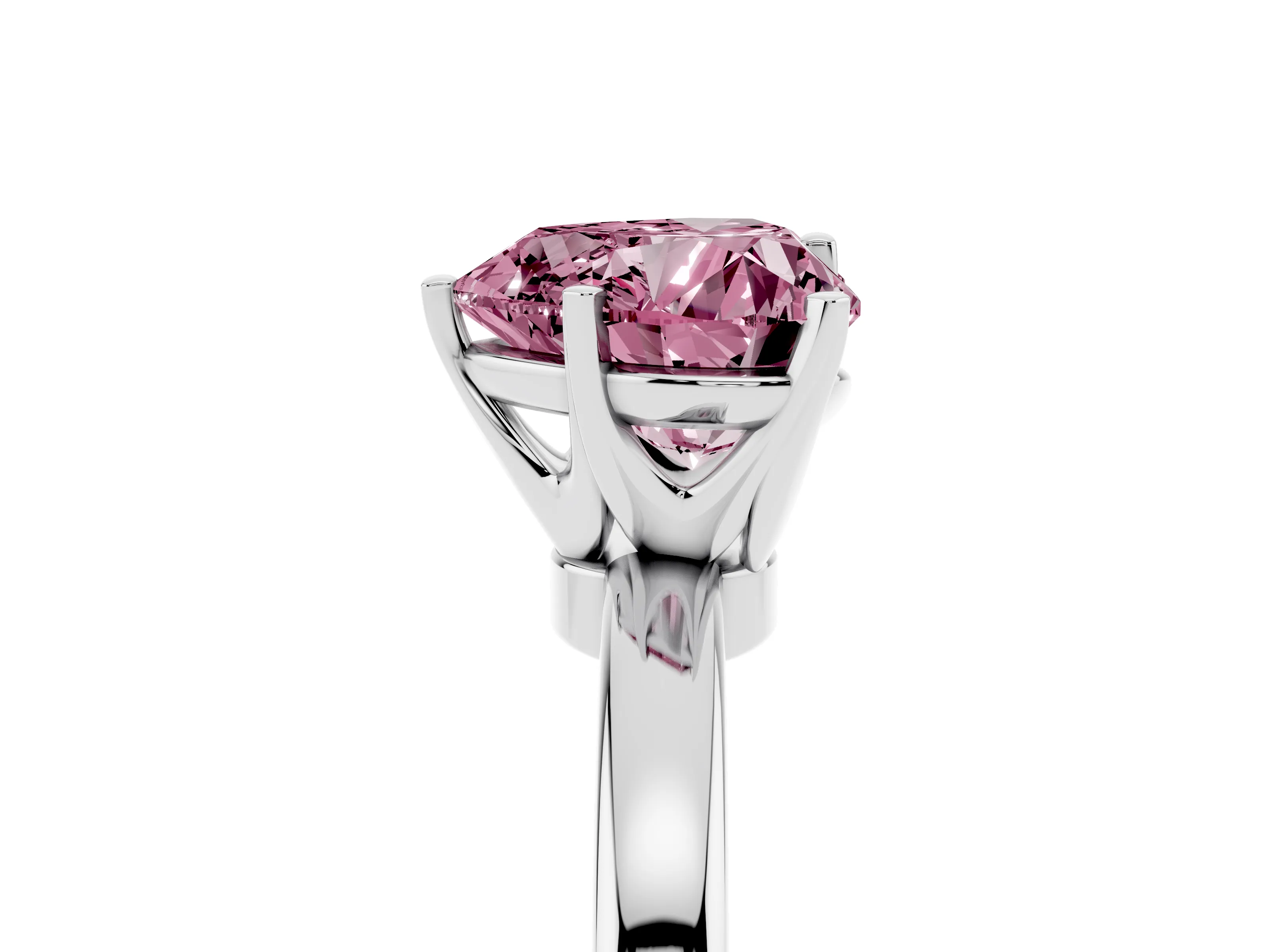 Fancy Pink Heart Cut Diamond Solitaire Ring Set in White gold with Raised Prong Setting on a Classic Band