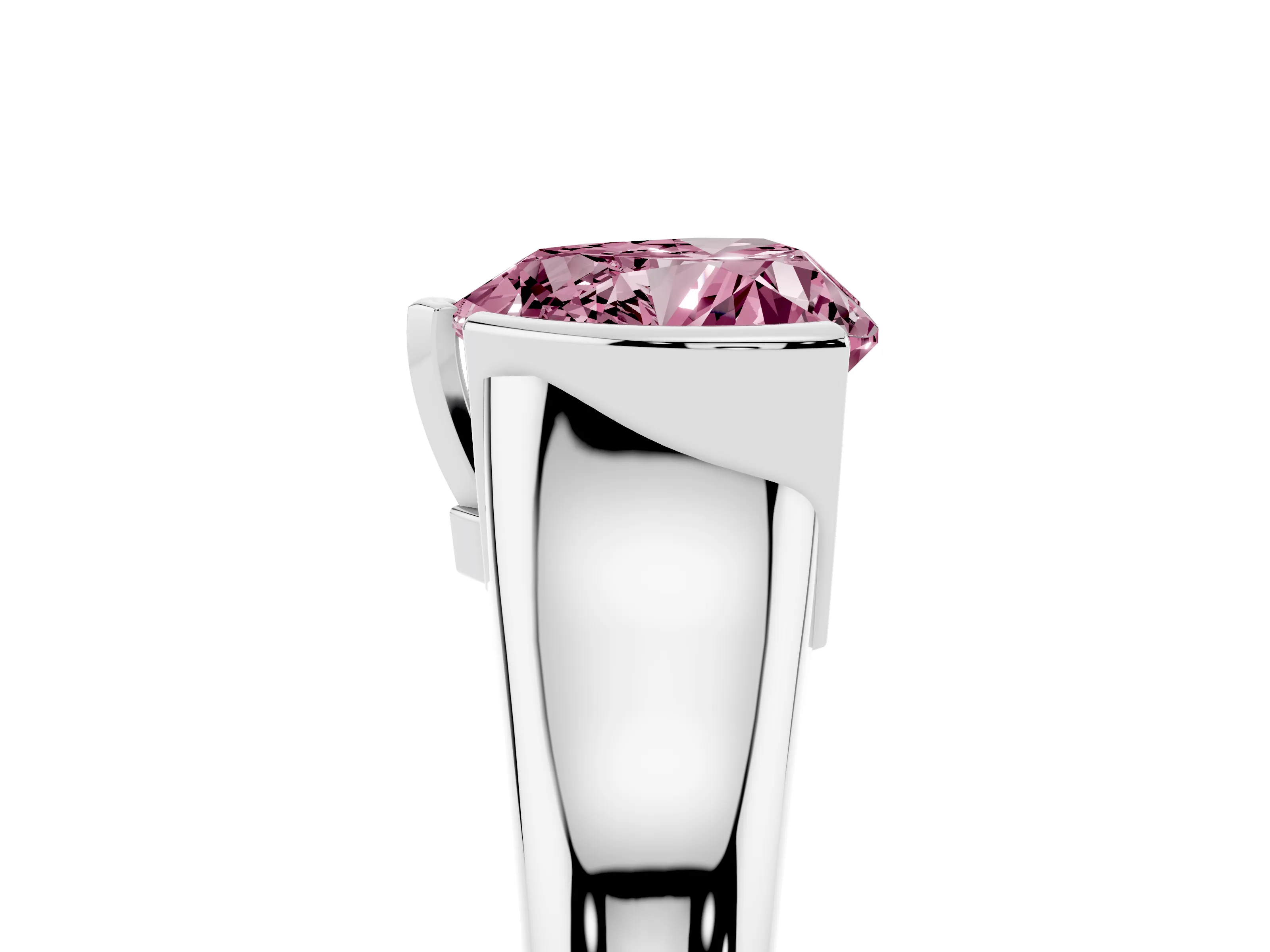 Fancy Pink Heart Cut Diamond Solitaire Tension Set Ring Set in Silver with Split Shank Band