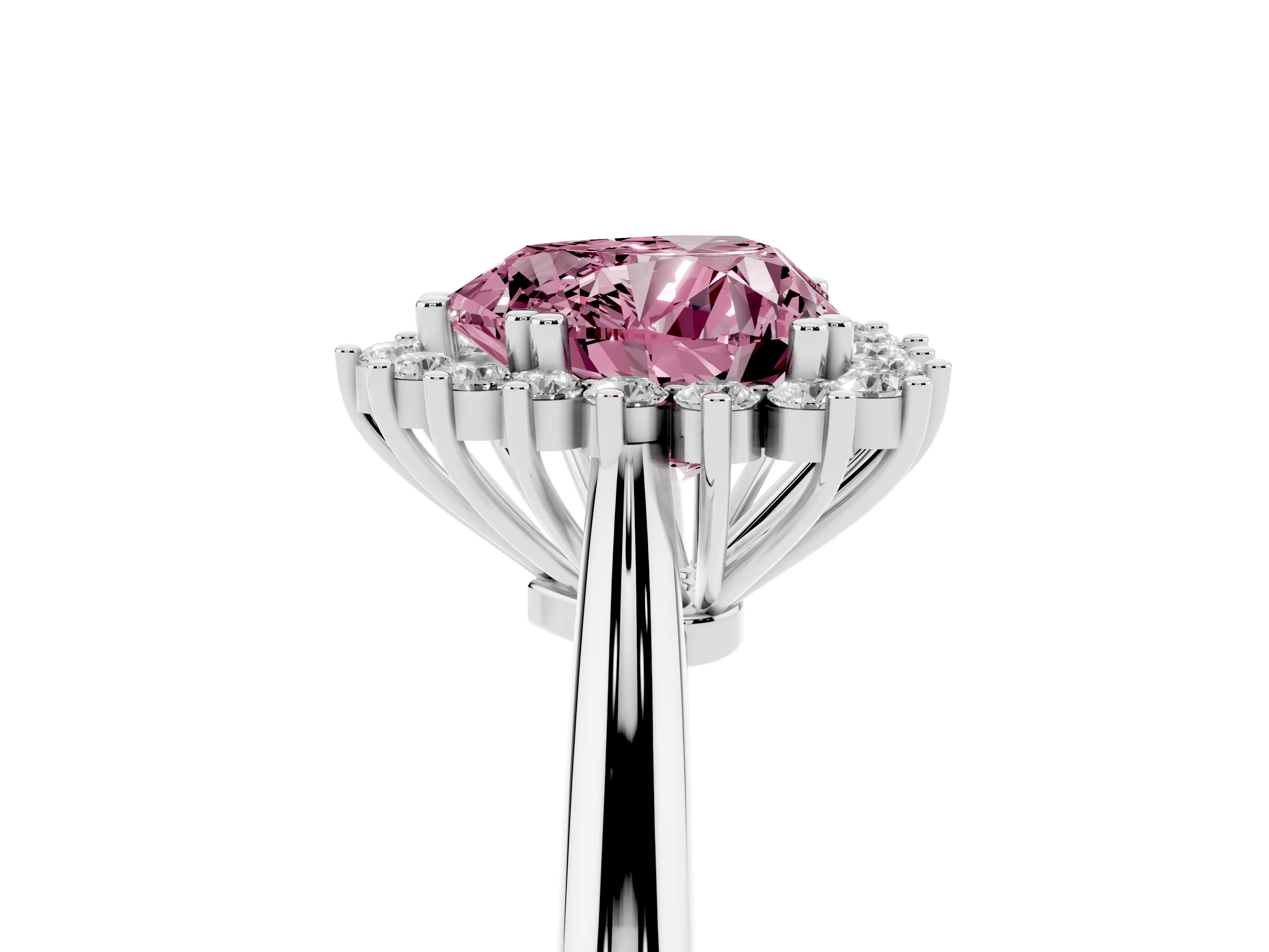 Fancy Pink Heart Cut Diamond Halo Ring Set in Silver with Plain Solitaire Band and Prong Setting