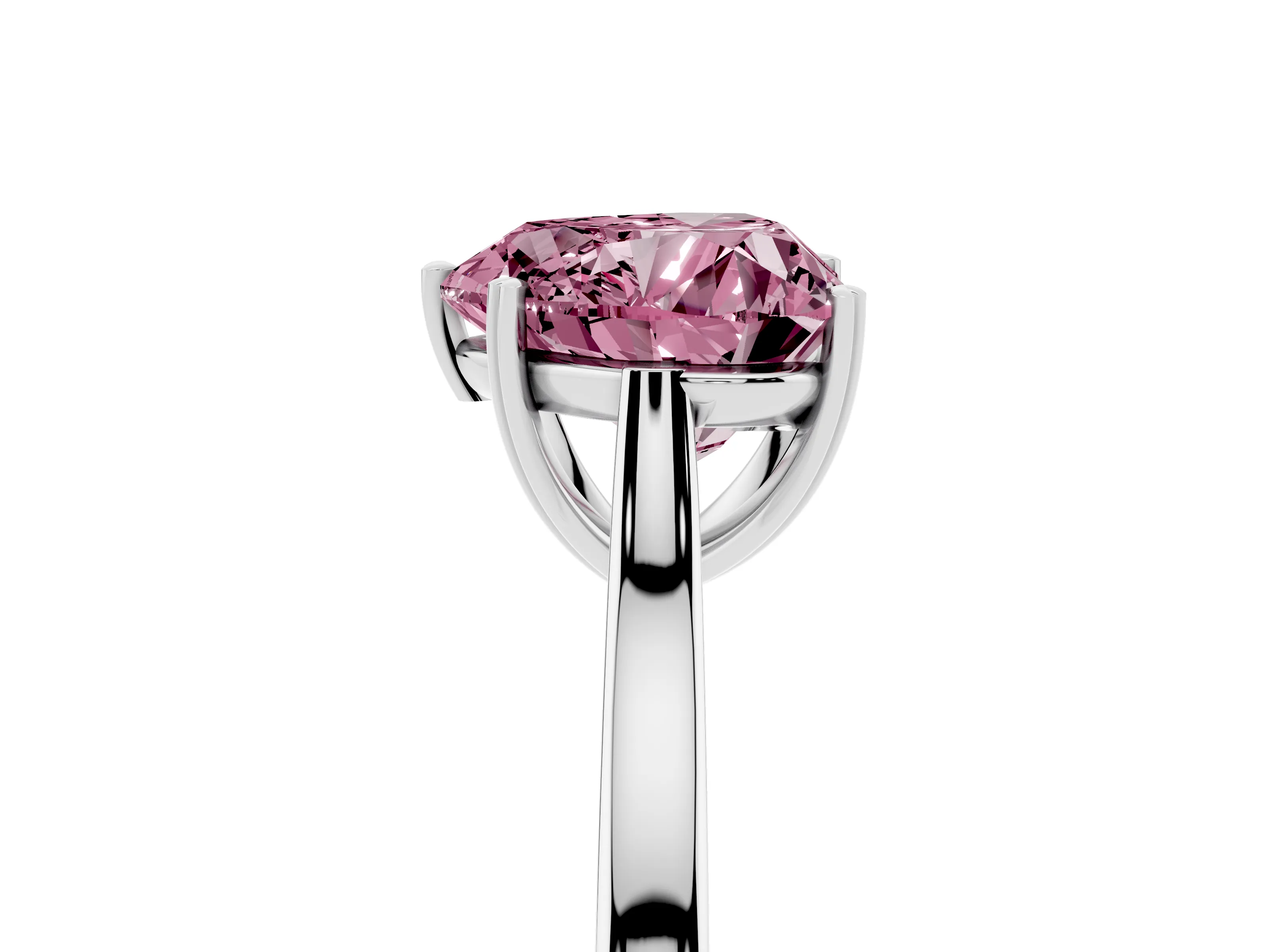 Fancy Pink Heart Cut Diamond Solitaire Heart Prong Engagement Ring Set in White gold with Tapered Band