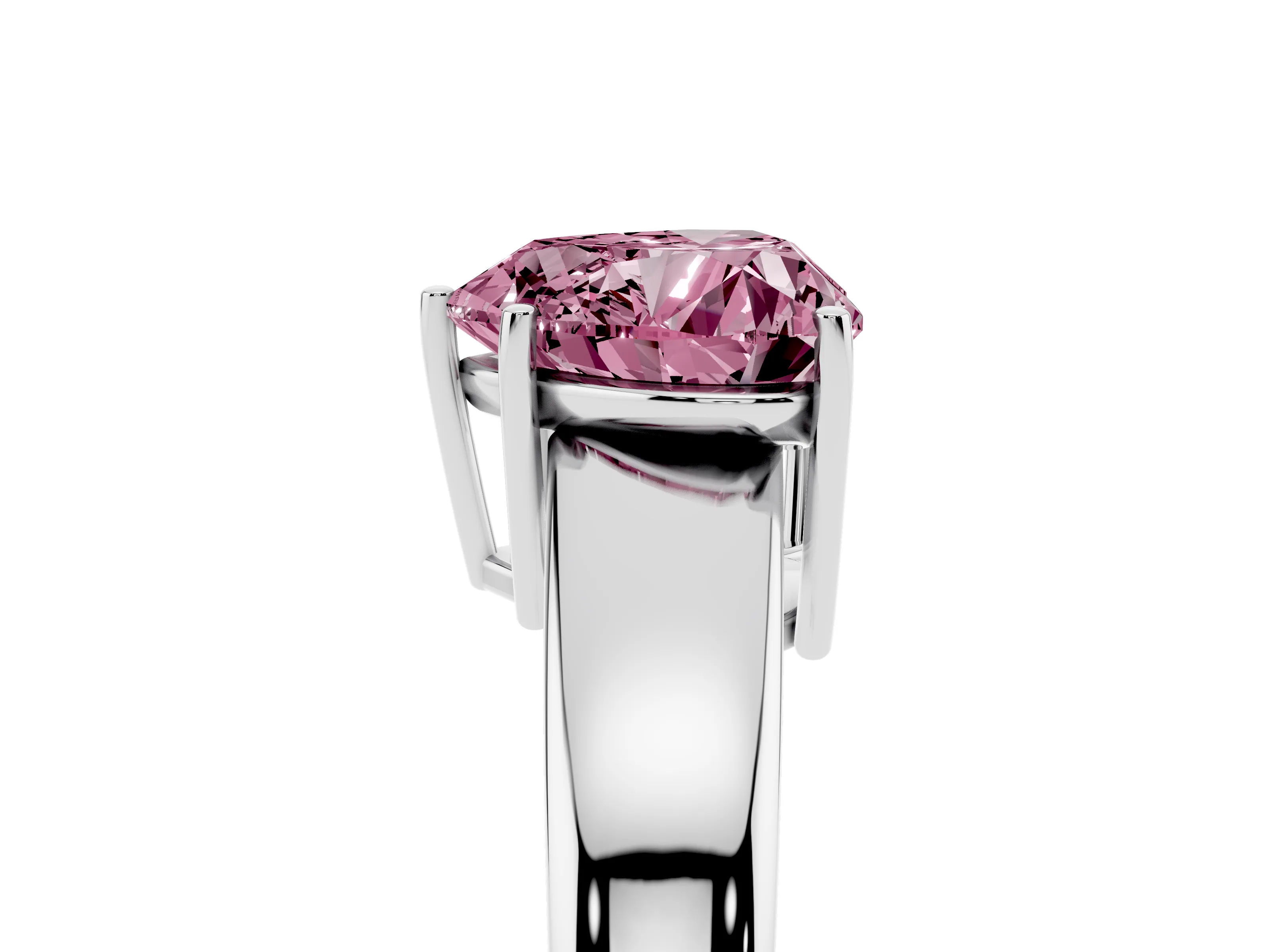 Fancy Pink Heart Cut Diamond Solitaire Ring Set in Silver with Tapered Band and Prong Setting
