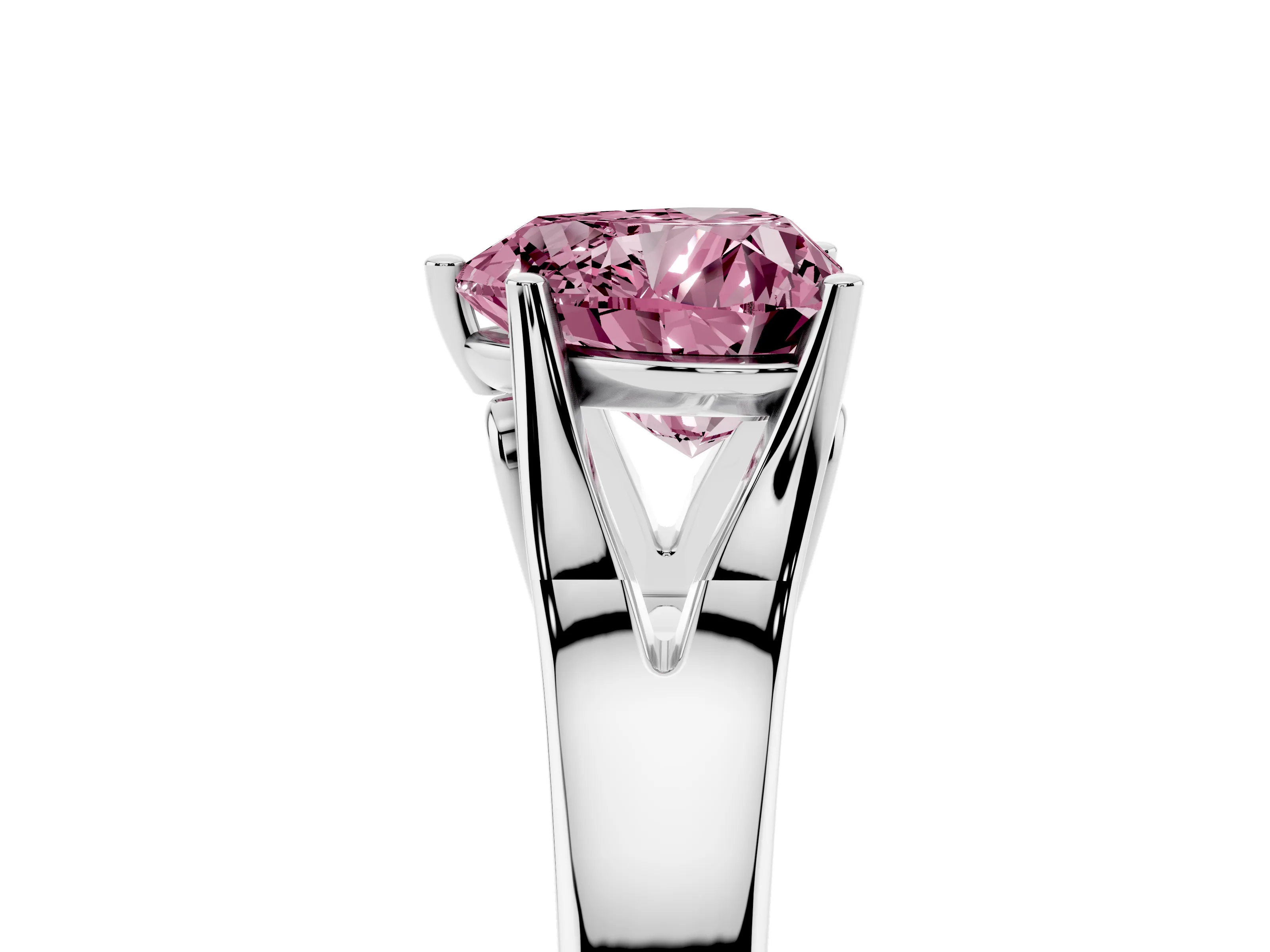 Fancy Pink Heart Cut Diamond Solitaire Ring Set in White gold with Arched Cathedral Band and Prong Setting