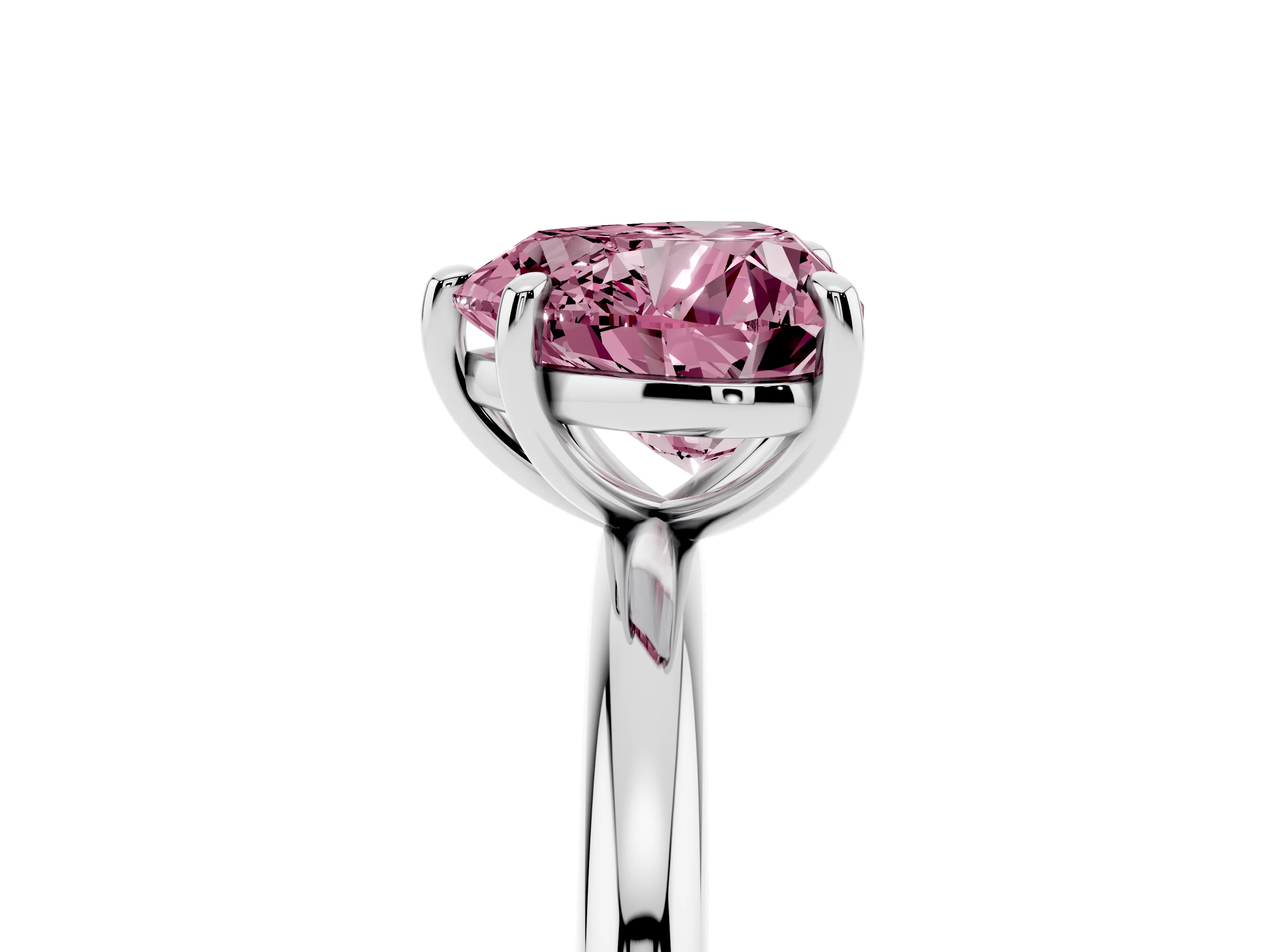 Fancy Pink Heart Cut Diamond Solitaire Ring Set in Platinum with Prong Setting on a Polished Plain Band