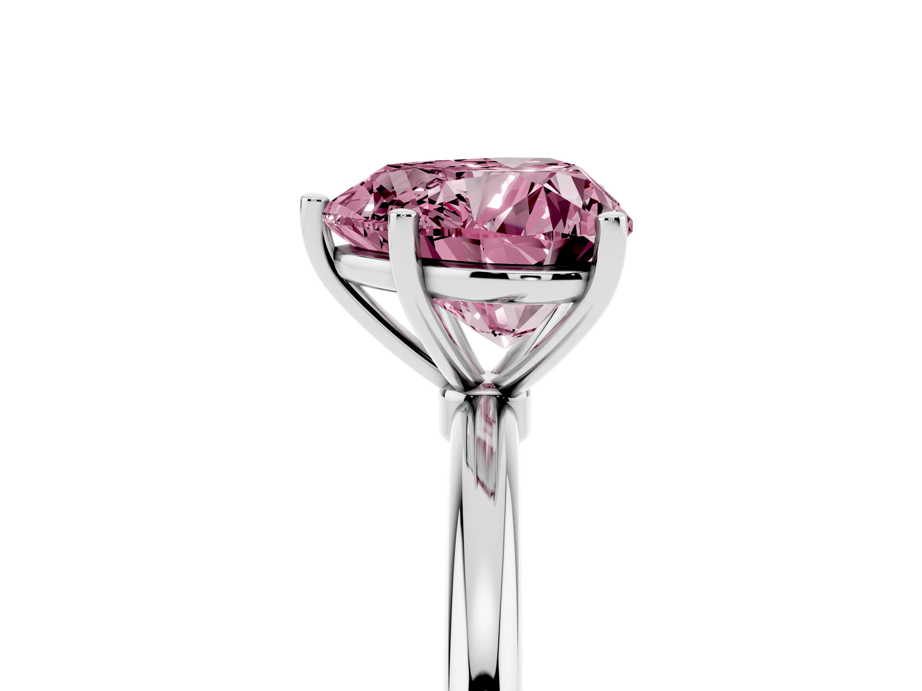 Fancy Pink Heart Cut Diamond Solitaire Engagement Ring Set in Platinum with Thin Band and Prong Setting