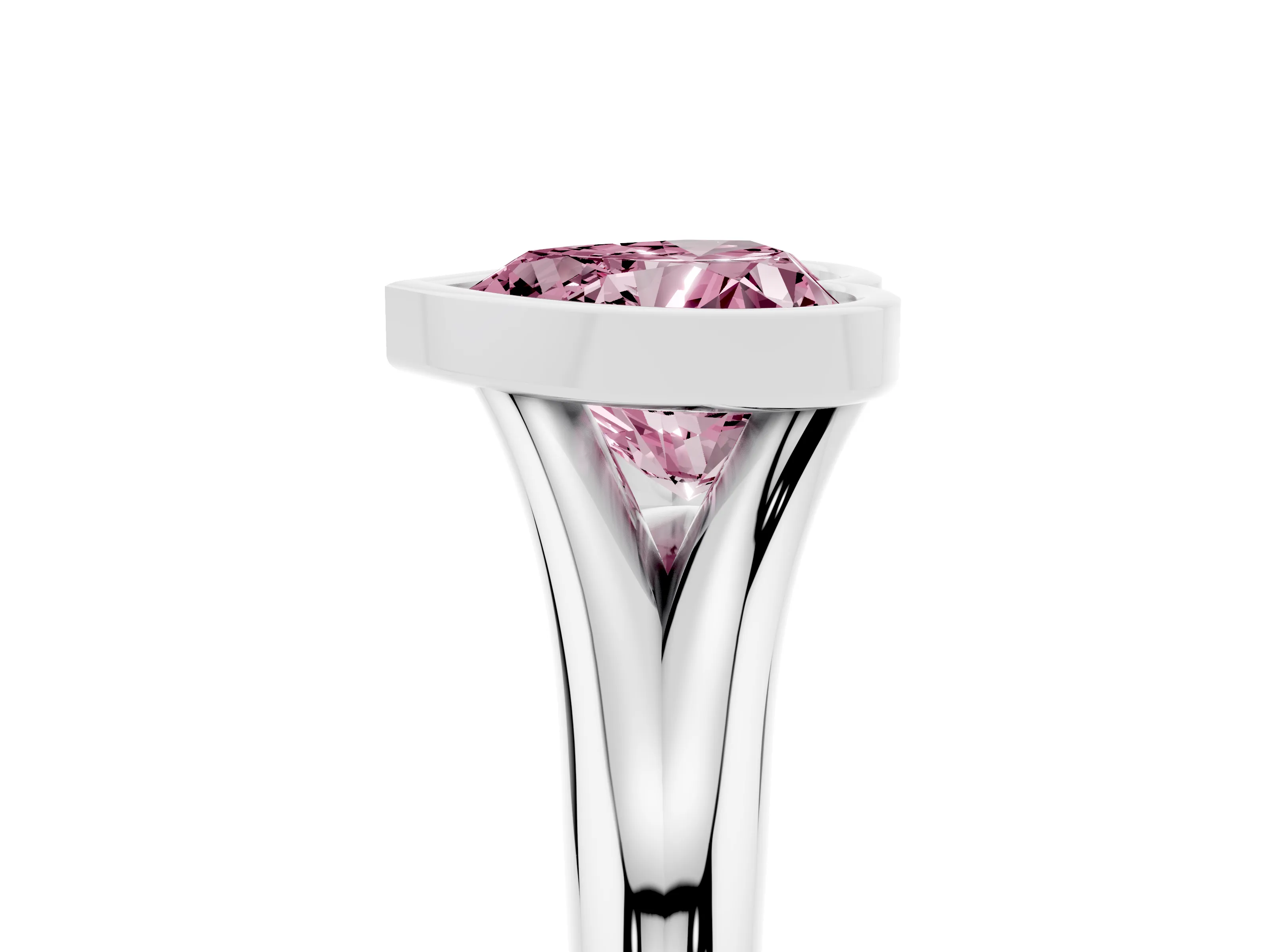 Fancy Pink Bezel Set Heart Cut Diamond Solitaire Ring Set in White gold with Smooth Band