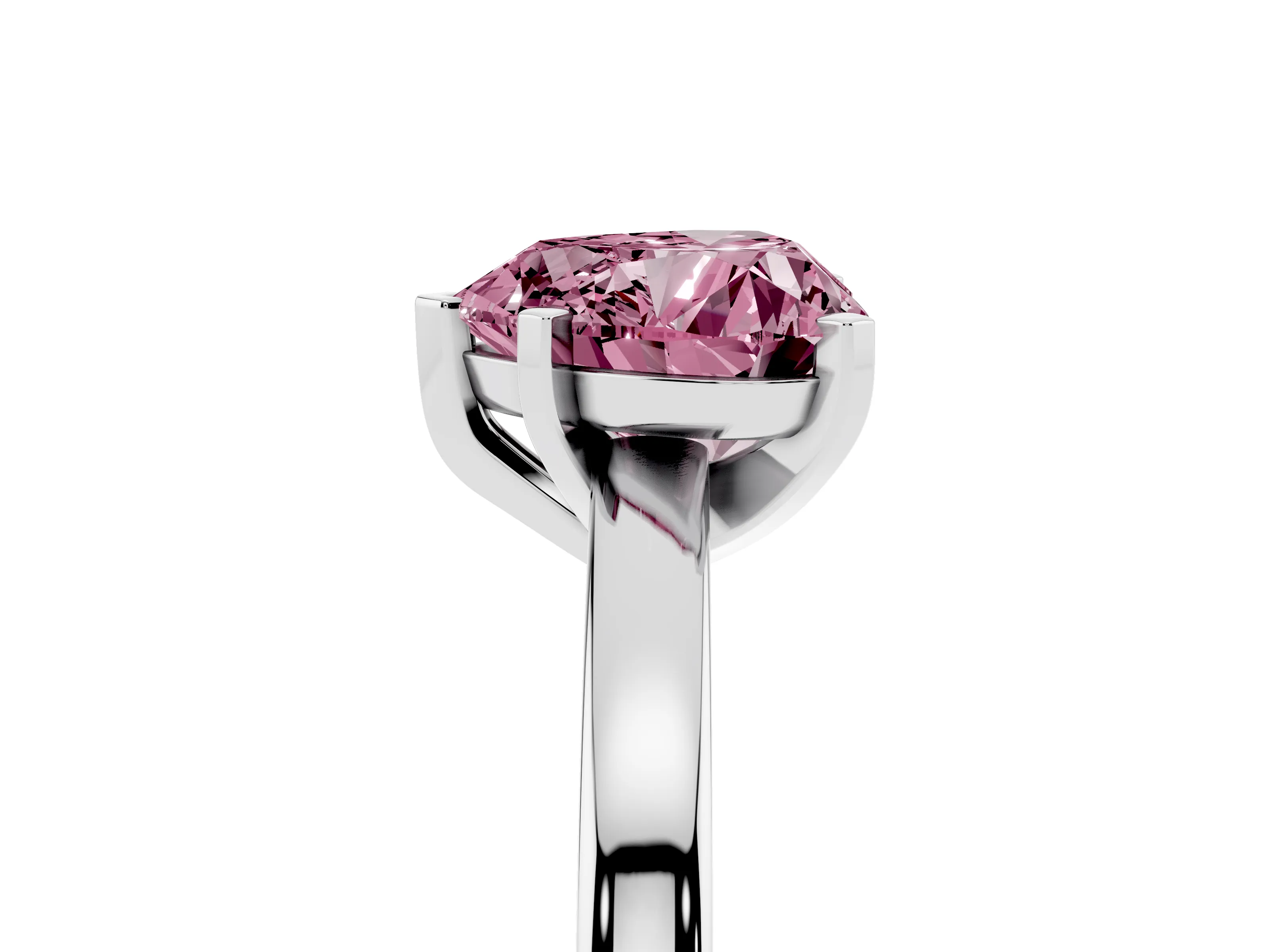 Fancy Pink Heart Cut Diamond Solitaire Engagement Ring Set in Silver with Prong Setting on a Classic Band