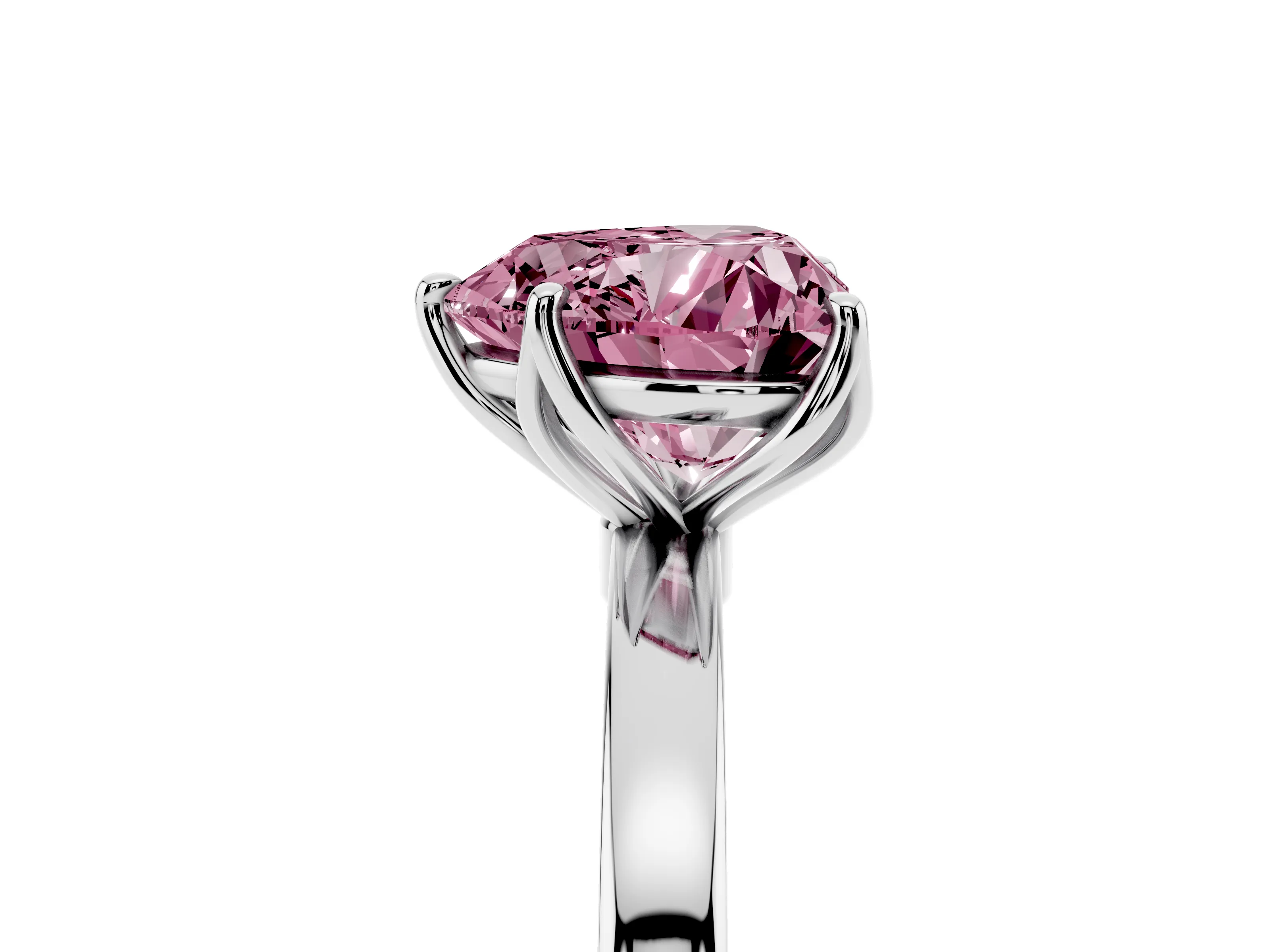 Fancy Pink Heart Cut Diamond Solitaire Ring Set in White gold with Prong Setting and Thin Polished Band