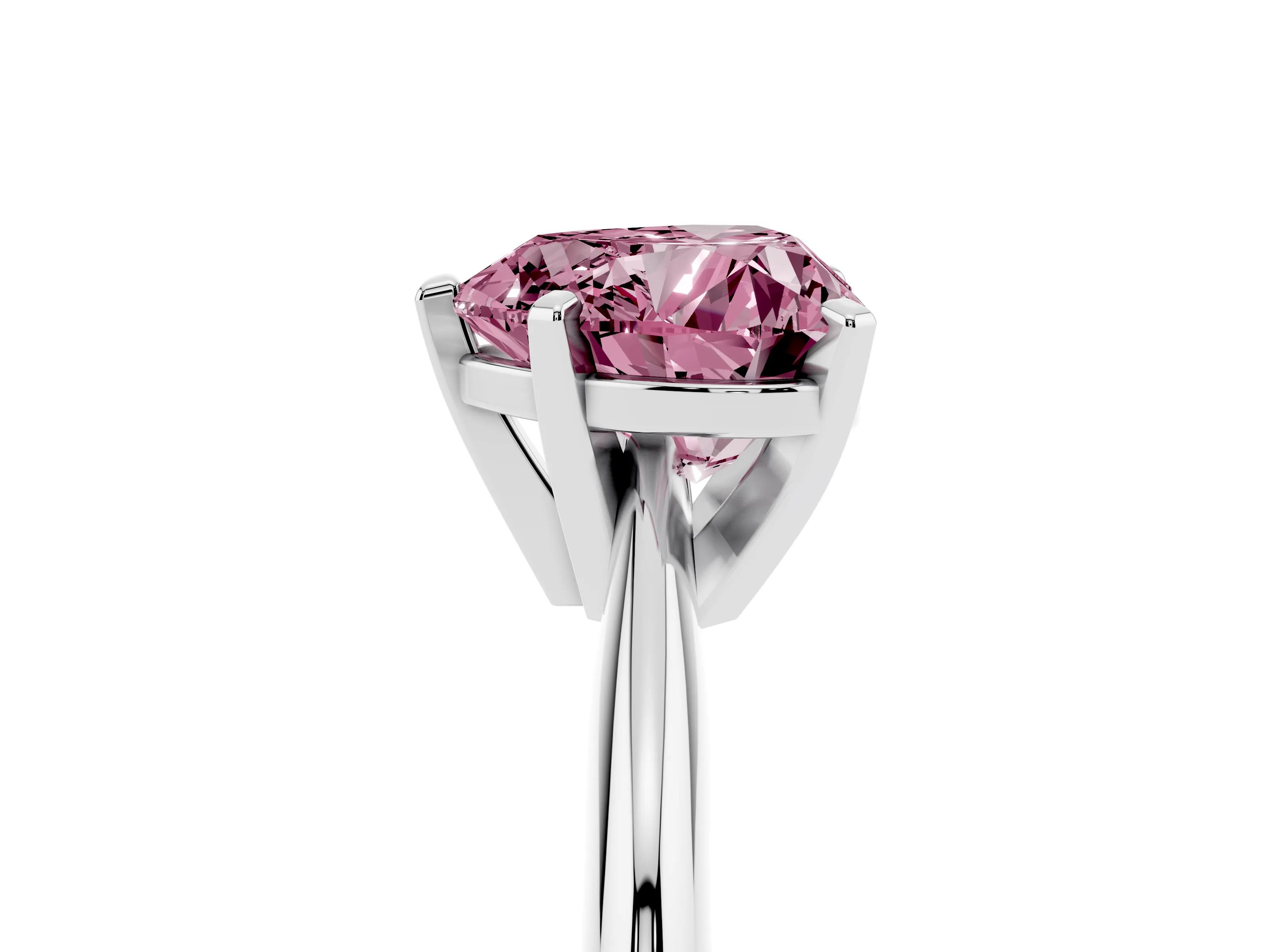 Fancy Pink Heart Cut Diamond Solitaire Ring Set in Silver with Prong Setting on a Plain Round Band