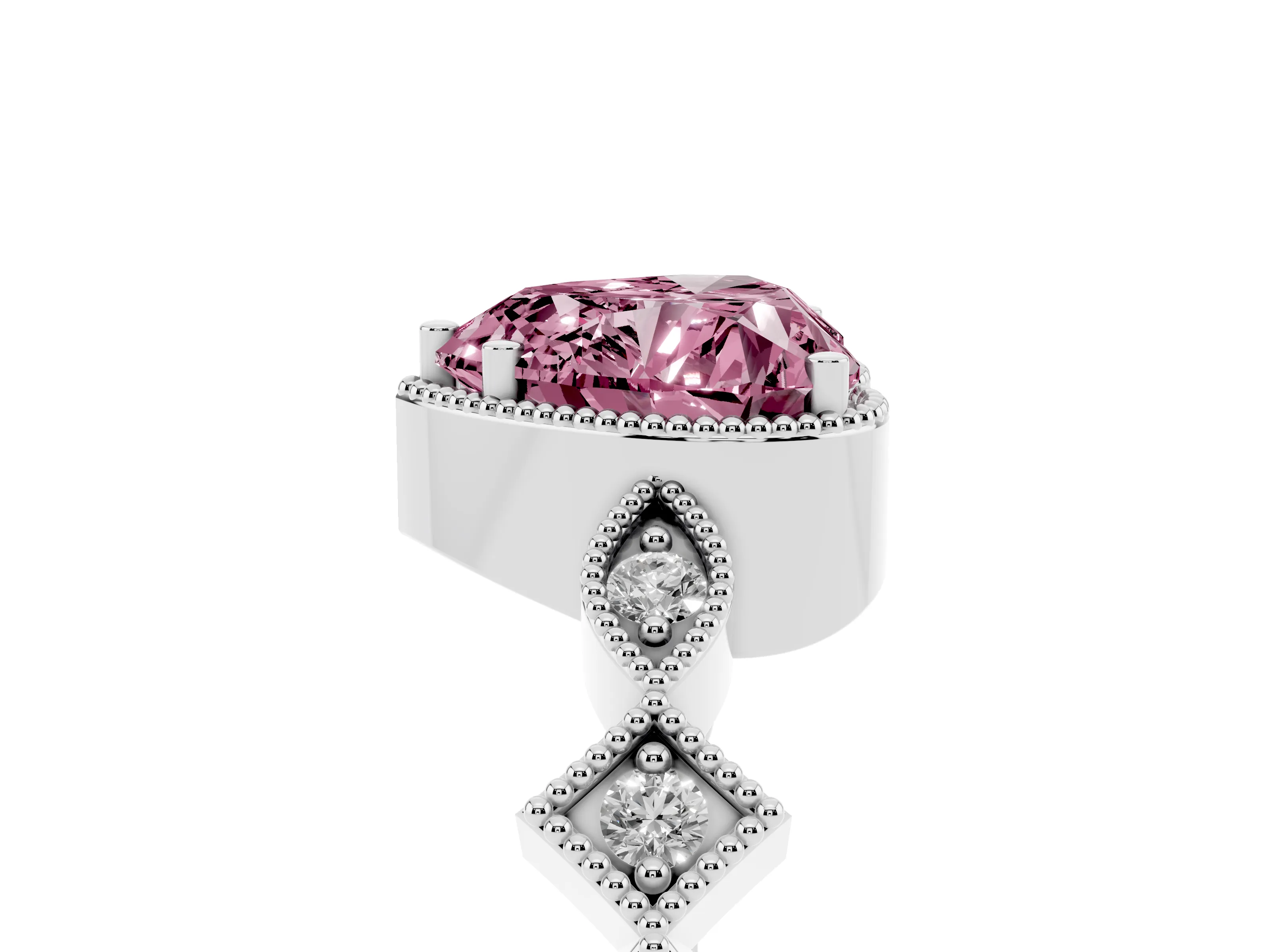 Fancy Pink Heart Cut Diamond Milgrain Marquise Twist Band Ring Set in White gold with Prong Setting
