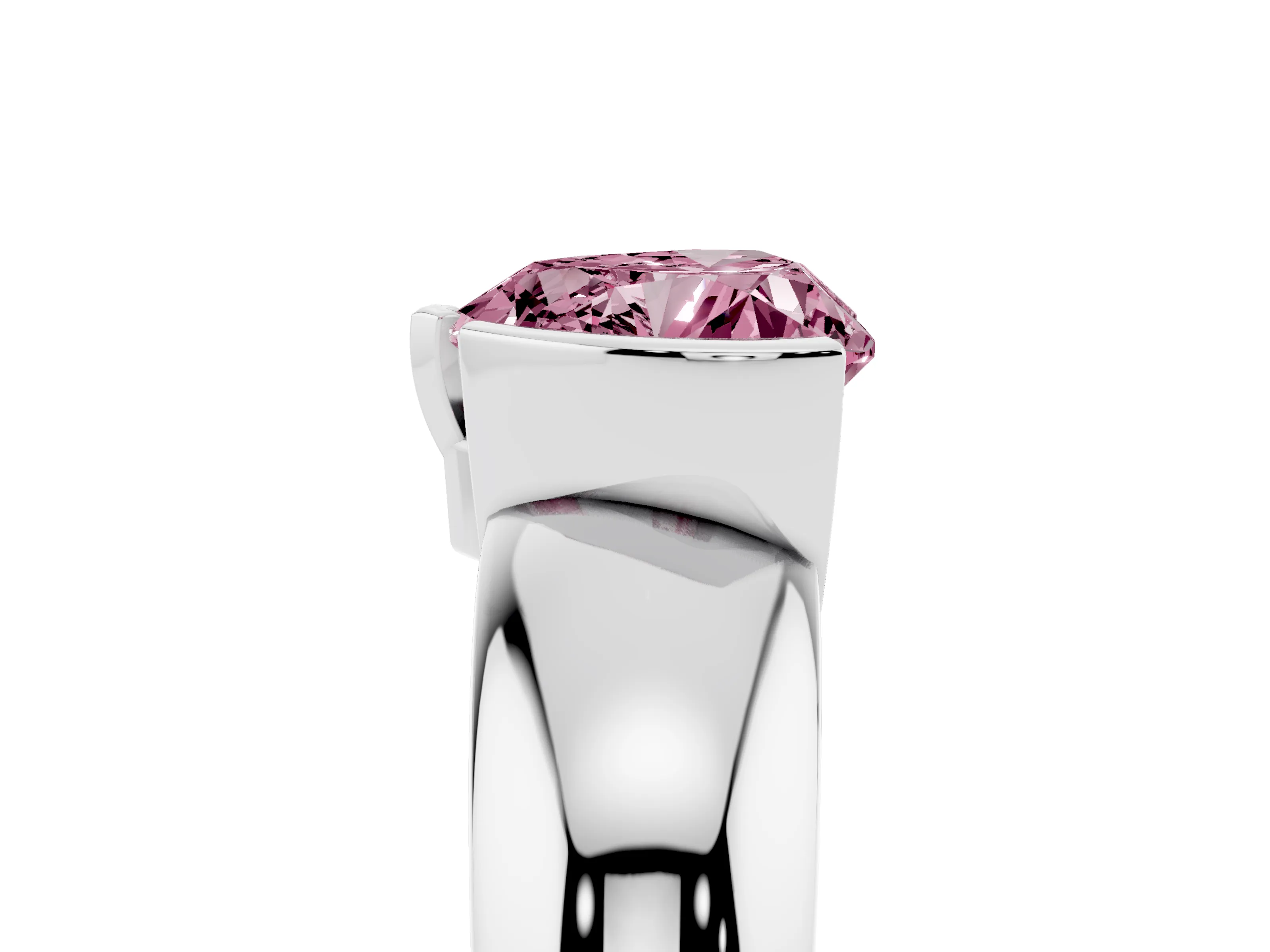Fancy Pink Heart Cut Diamond Solitaire Tension Set Ring Set in White gold with Wide Band